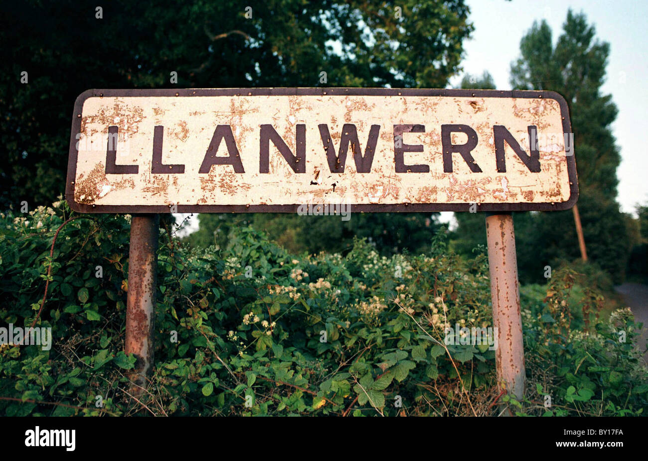 Un segno Llanwern, Llanwern vicino a Newport. Foto Stock