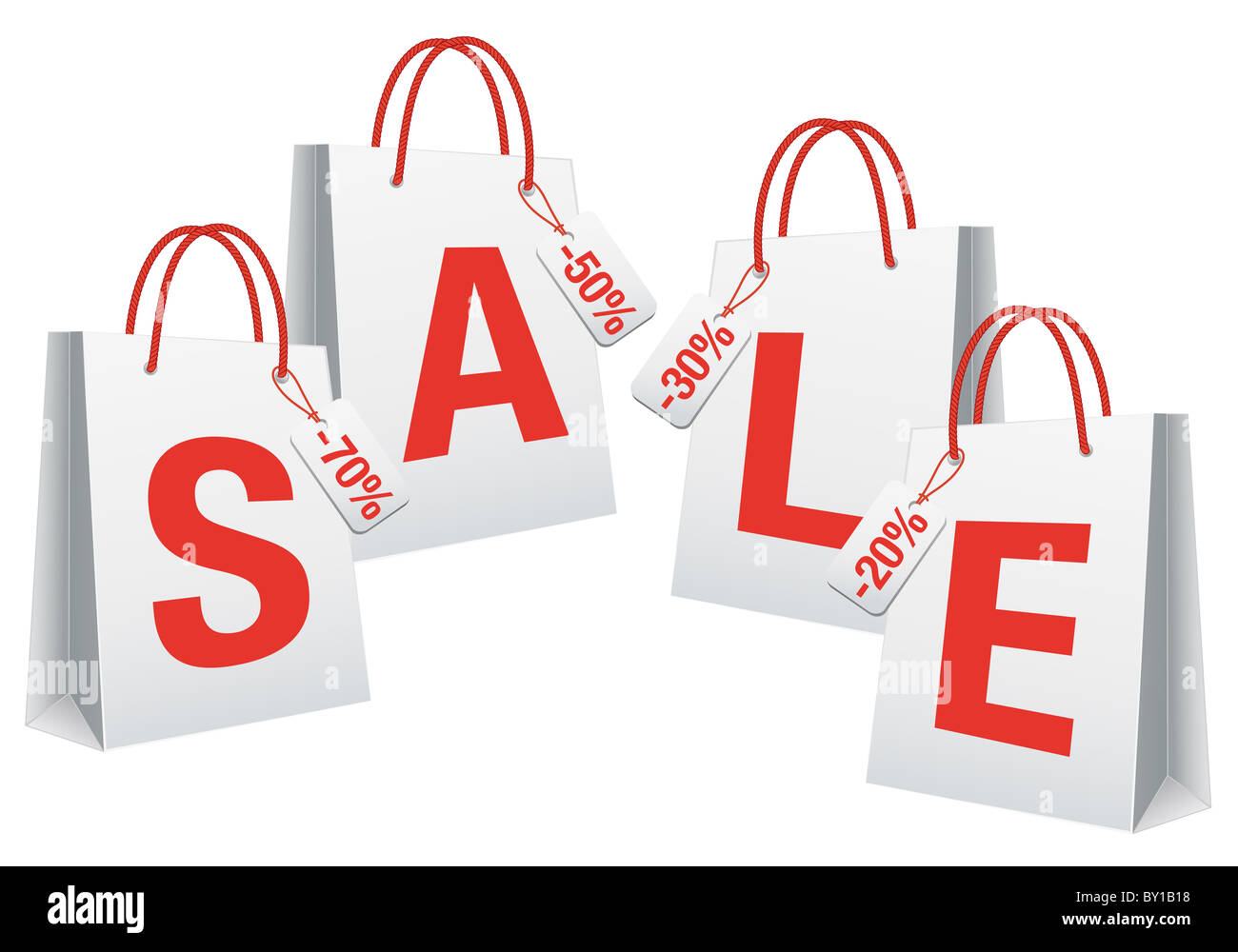 La vendita con il bianco delle borse per lo shopping, sfondo vettoriale Foto Stock
