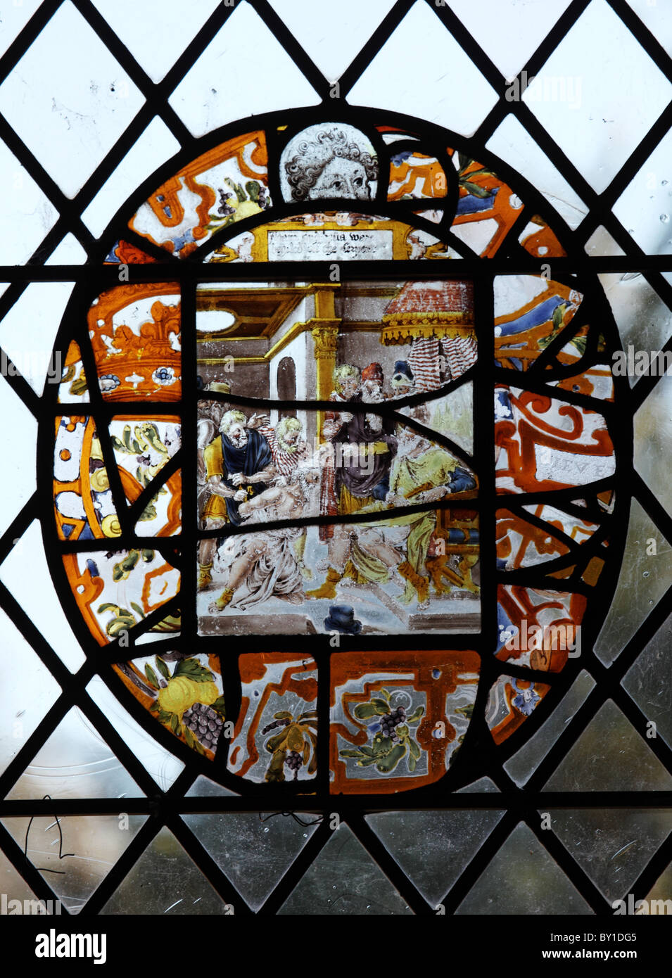 Circa seicento in vetro colorato, scuola fiamminga, Chiesa Parrocchiale di San Pietro, Radway, Warwickshire; Foto Stock
