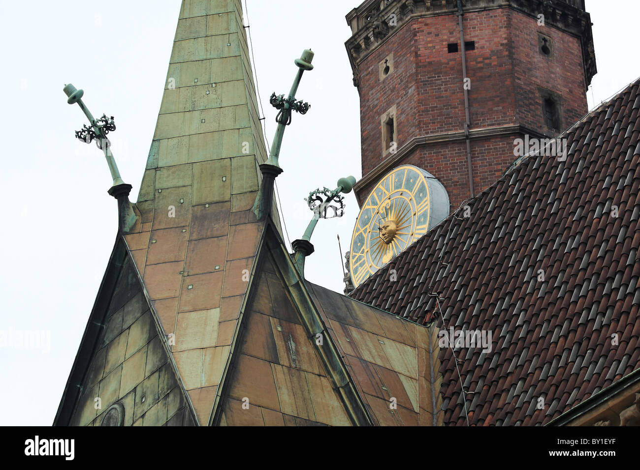 I dettagli di architettura di Wroclaw City Hall. Bassa Slesia, Polonia. Foto Stock