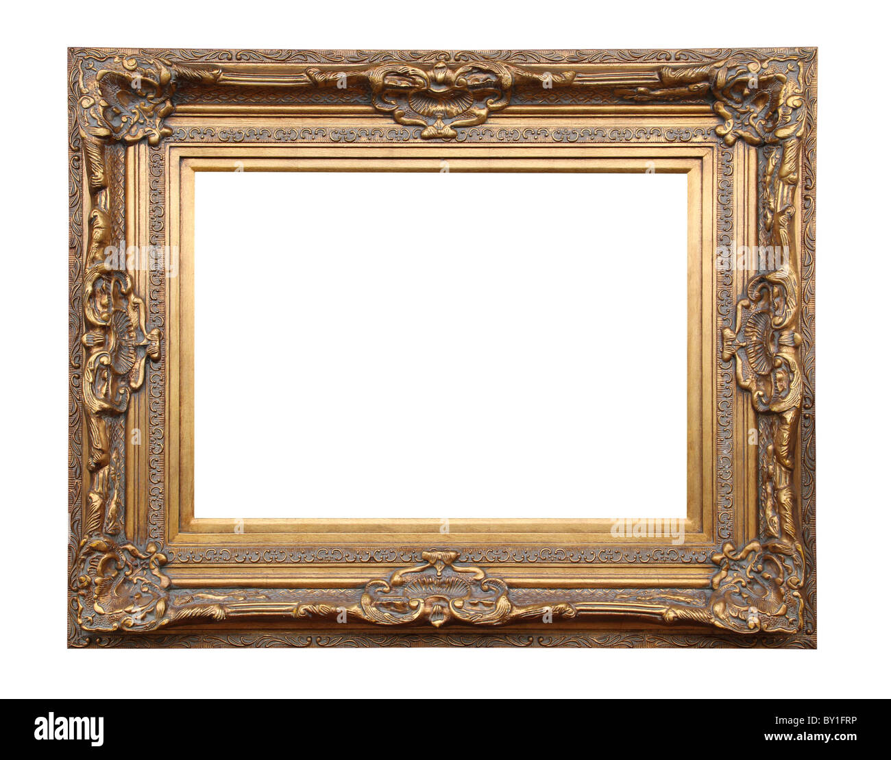 Foto cornice dorata con un motivo decorativo. Foto Stock