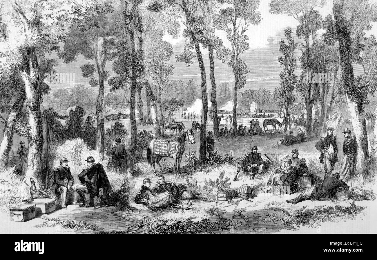 Accampamento francese; la seconda Guerra di Indipendenza italiana, circa 1859: XIX secolo in bianco e nero illustrazione Foto Stock