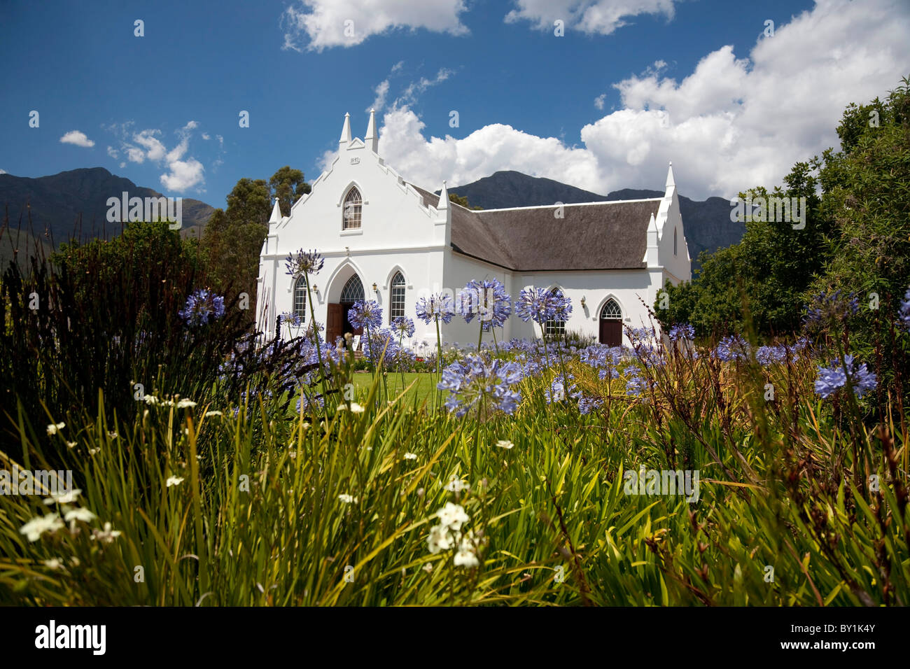 Sud Africa, Franschhoek. La vecchia chiesa Huguenot in Franschhoek. Foto Stock