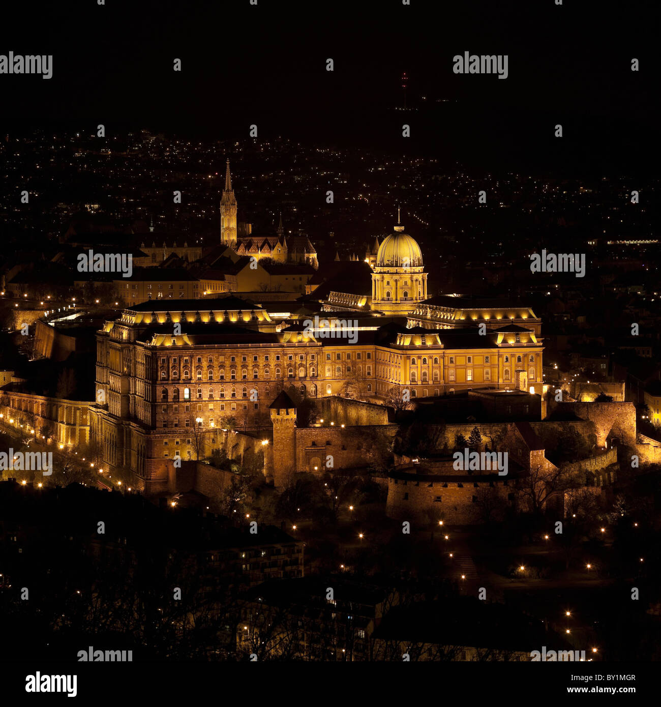 Il Castello di Buda di notte Foto Stock
