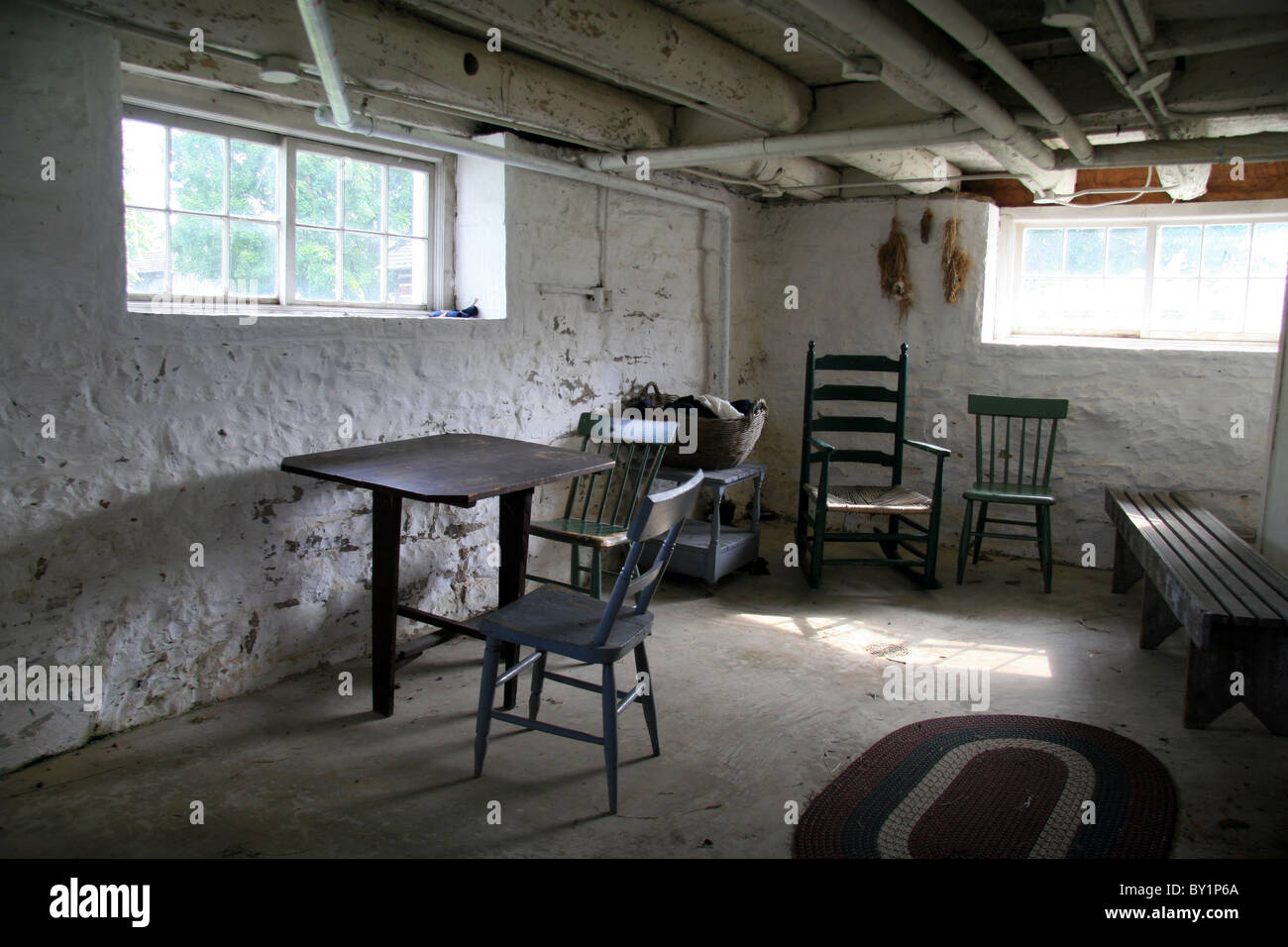 All'interno del seminterrato della fattoria Bushong, Nuovo Mercato Battlefield State Historical Park, Virginia. Foto Stock