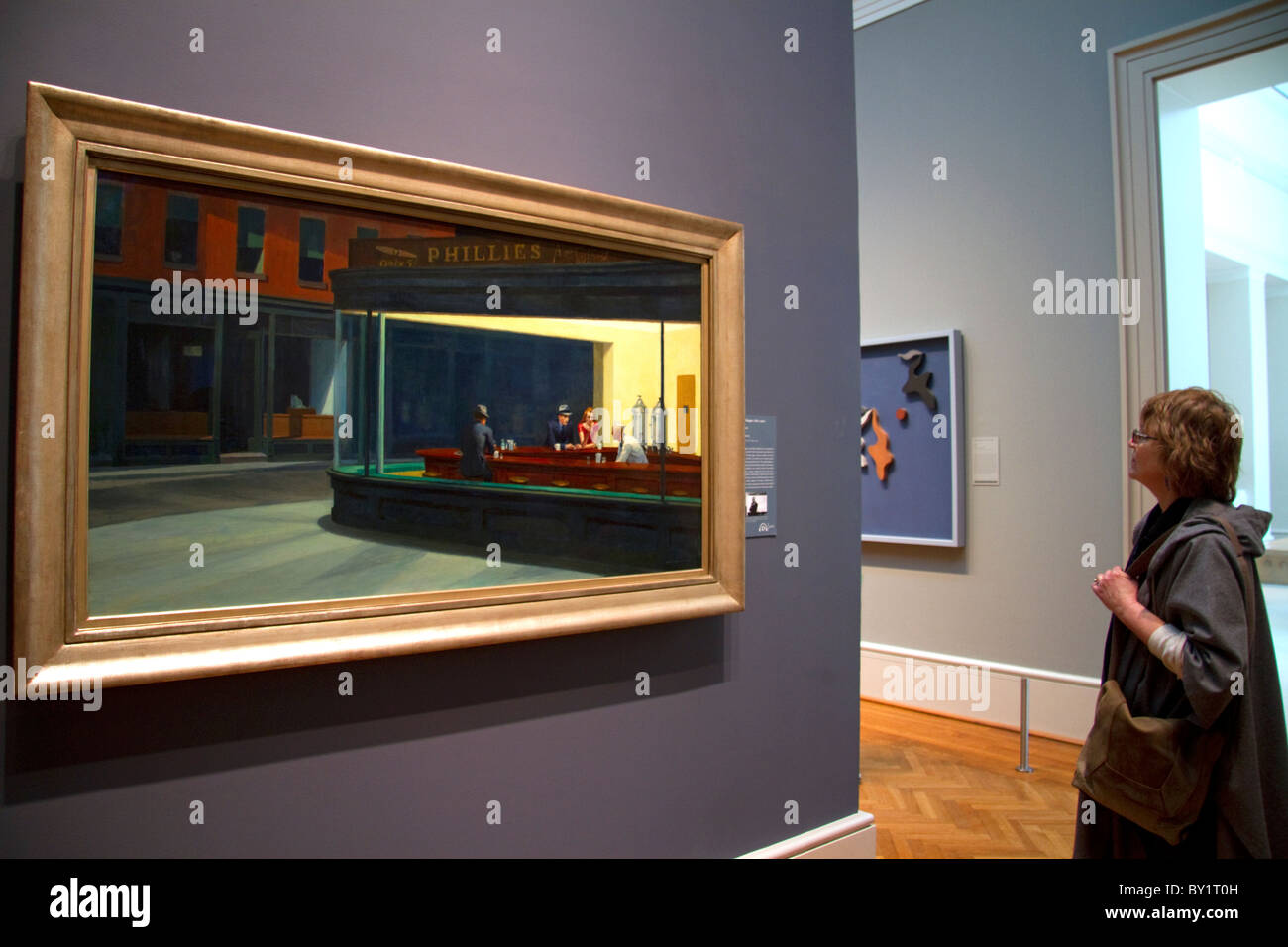 Pittura Nighthawks di Edward Hopper visualizzato all Istituto d Arte di Chicago, Illinois, Stati Uniti d'America. Signor Foto Stock