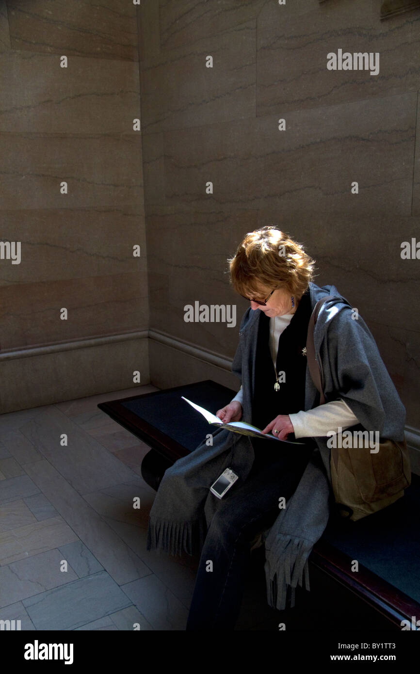 Turista femminile presso l'Art Institute of Chicago, Illinois, Stati Uniti d'America. Signor Foto Stock