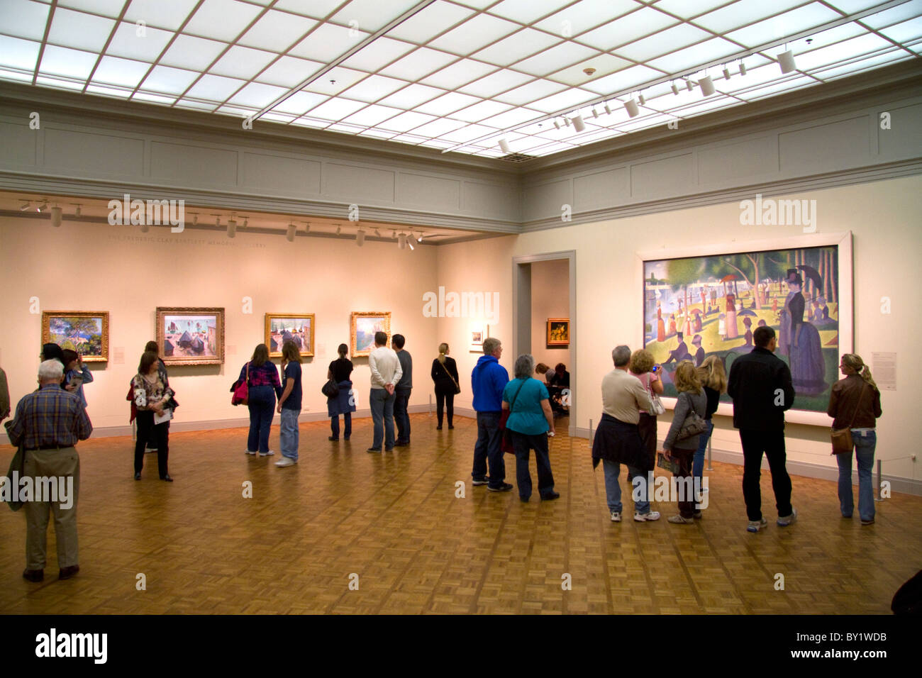 Una domenica pomeriggio sull'isola della Grande Jatte di Georges Seurat visualizzato all Istituto d Arte di Chicago, Illinois, Stati Uniti d'America. Foto Stock