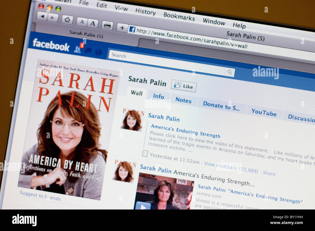 Screenshot della pagina di Facebook - Sarah Palin Foto Stock