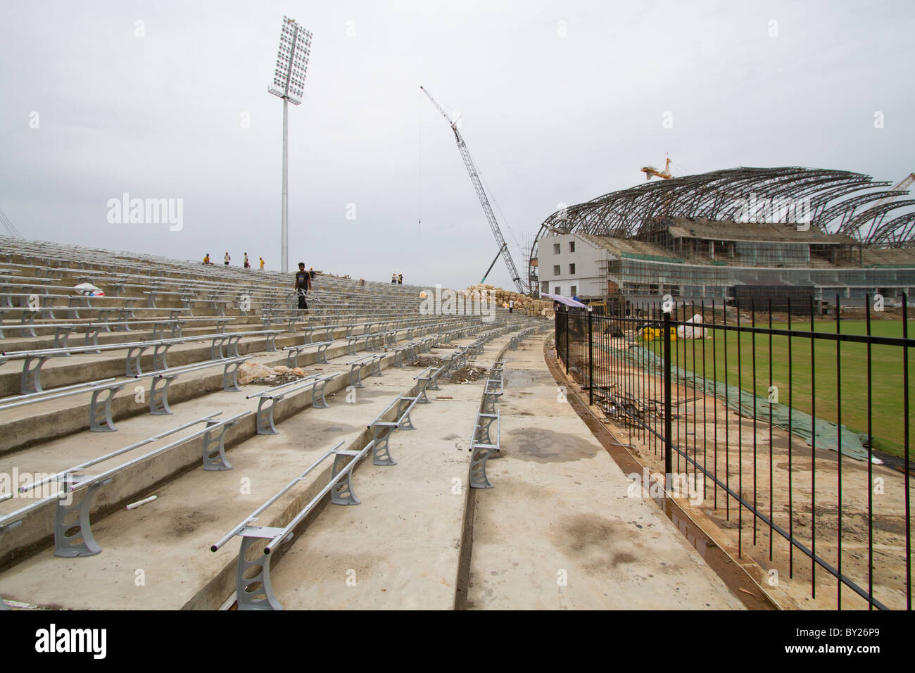 Mahinda Rajapakse International Cricket Stadium a Sooriyawewa, Hambantota, ICC World Cup foto scattata il 10 Gen 2010. Foto Stock