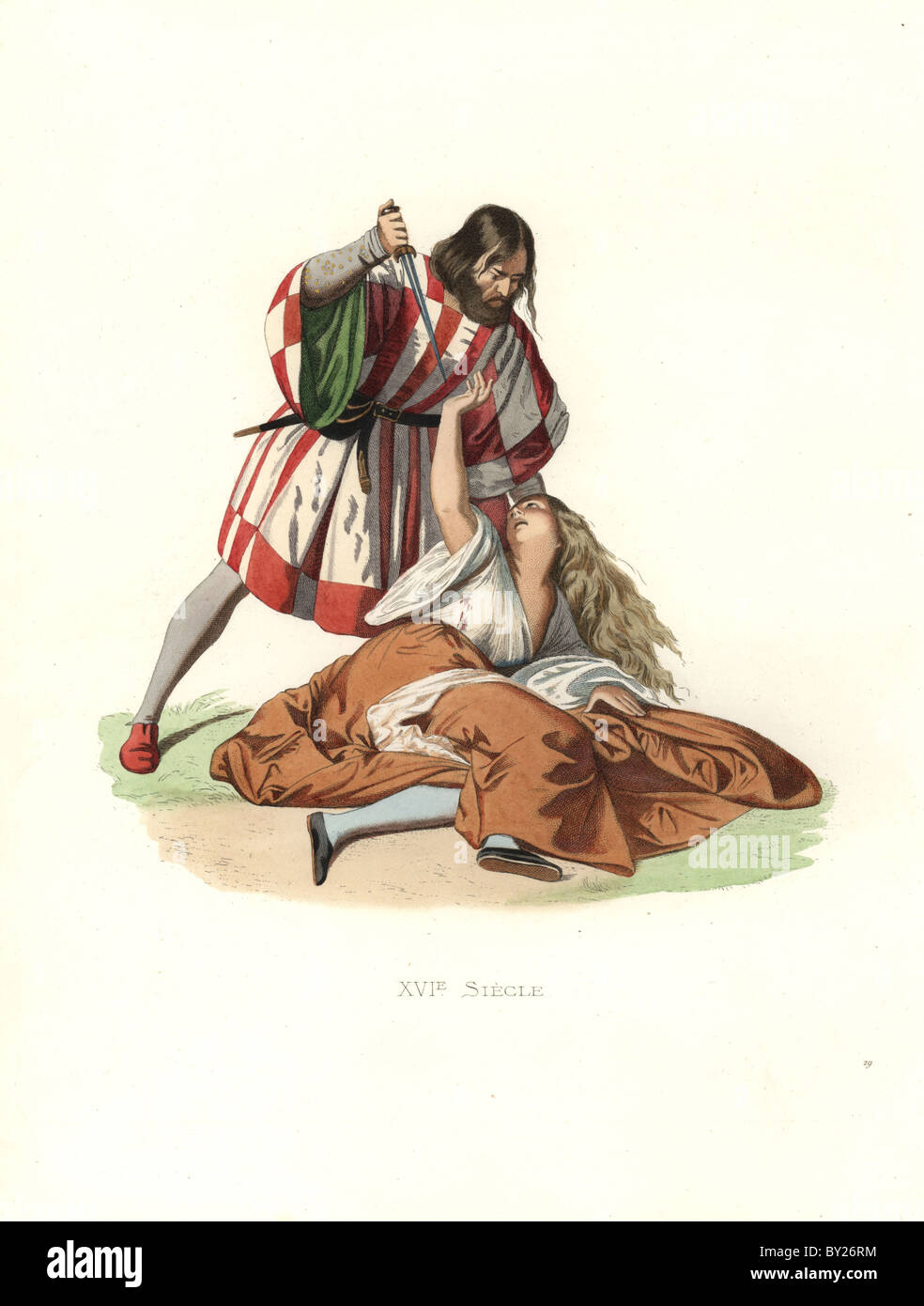 Uomo veneziano di uccidere sua moglie, XVI secolo, da un affresco di Tiziano. Foto Stock