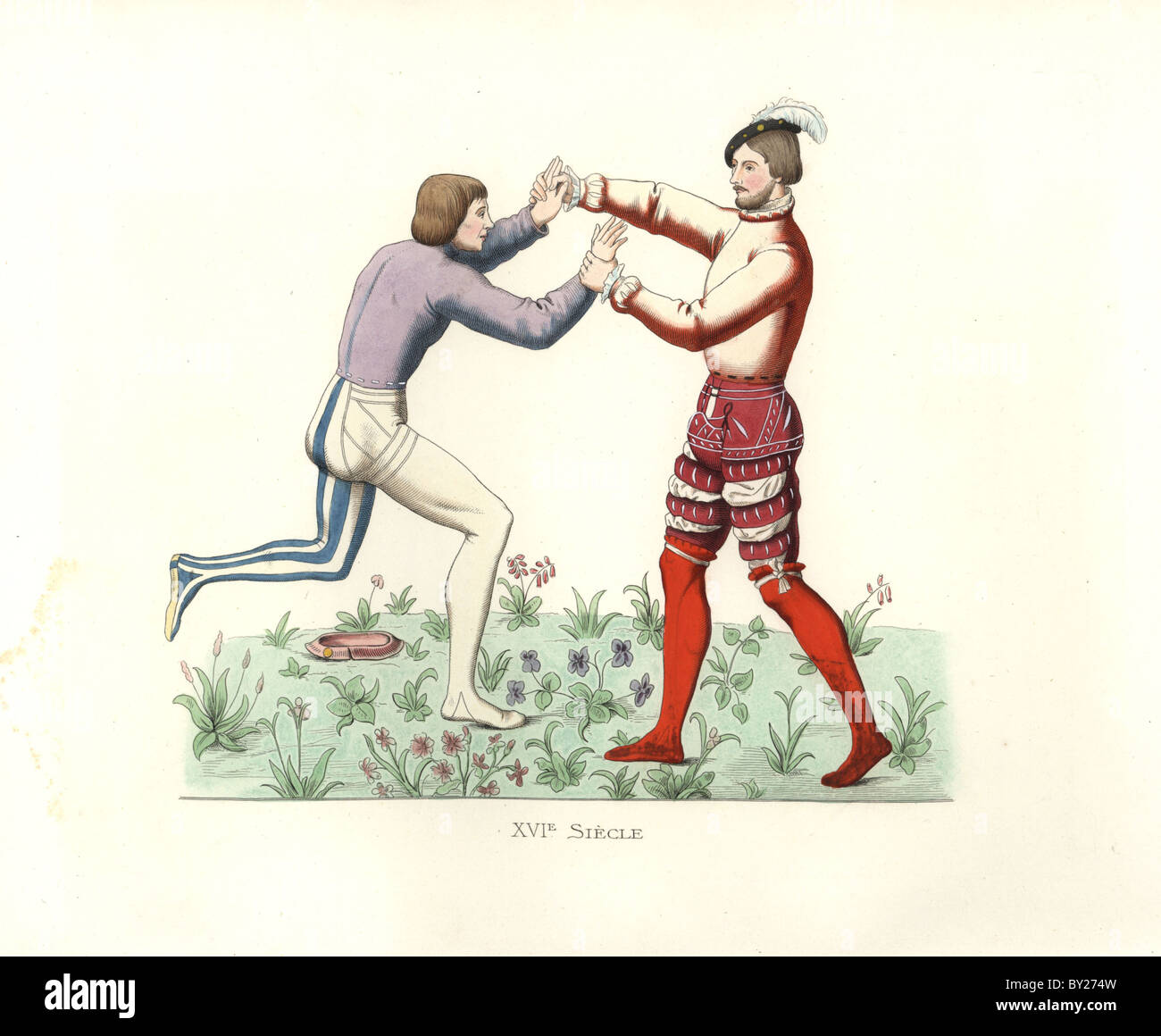 Lottatori di francese, del XVI secolo. Foto Stock