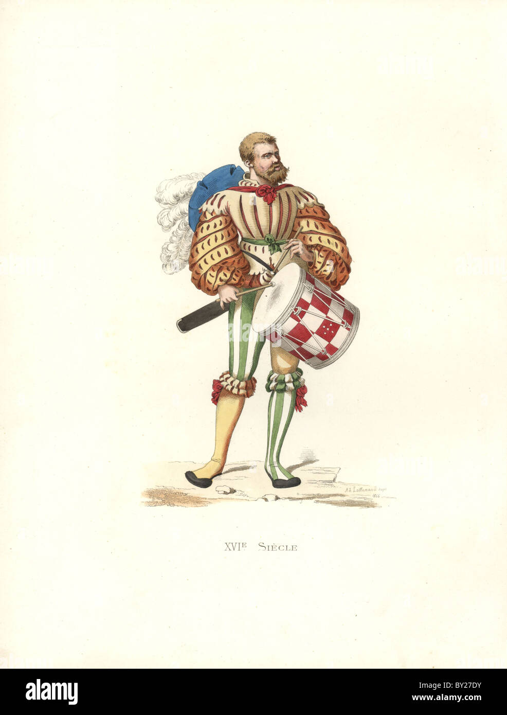 Militare tedesco il batterista, XVI secolo, da una stampa da Hans guldenmund. Foto Stock