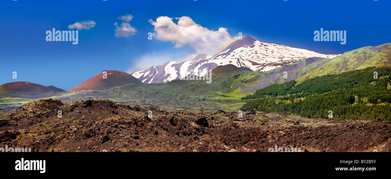 Cenere vulcanica sulle pendici dell'Etna, attiva montagna olcanica, Sicilia Foto Stock