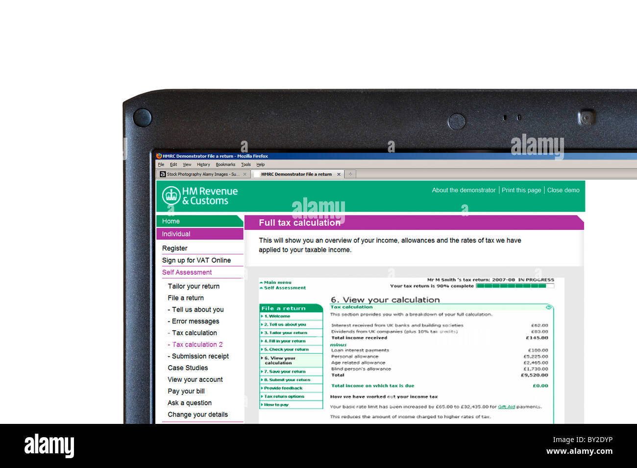Dimostrazione di come un file personale online ritorno fiscale con HM Revenue e dogane, REGNO UNITO Foto Stock