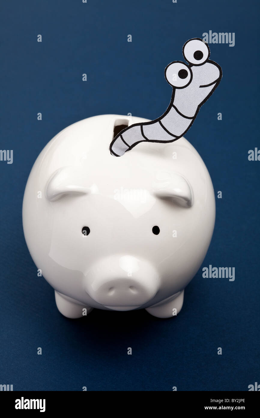 Salvadanaio e worm, la criminalità finanziaria Foto Stock