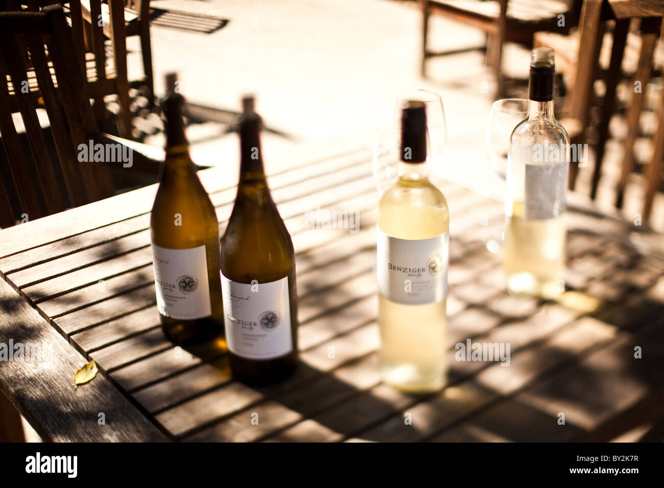 Benziger bottiglie di vino presso la cantina in Sonoma Valley, CA. Foto Stock