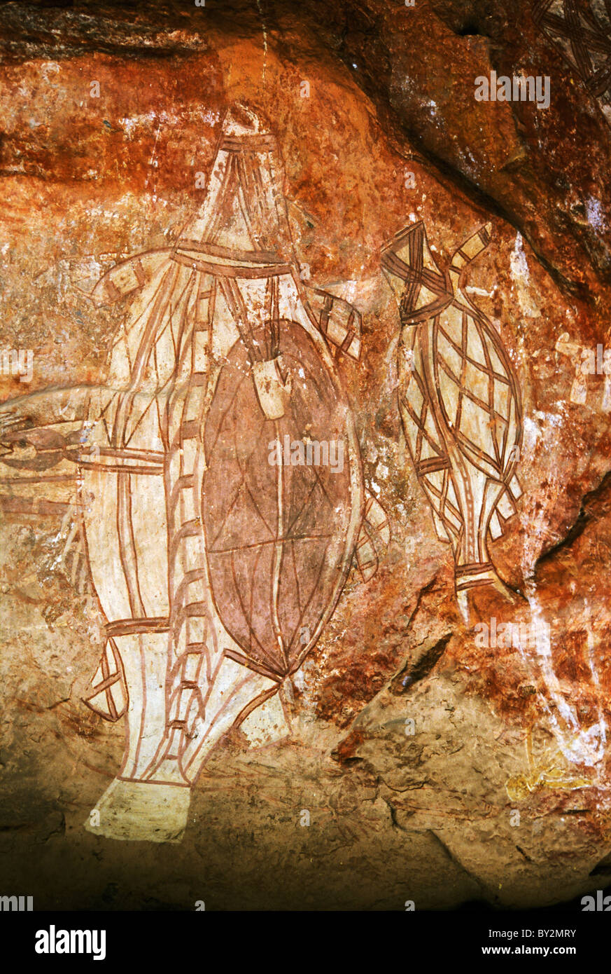 Arte rupestre degli Aborigeni, Nanguluwur, Kakadu, Territorio del Nord, l'Australia Foto Stock
