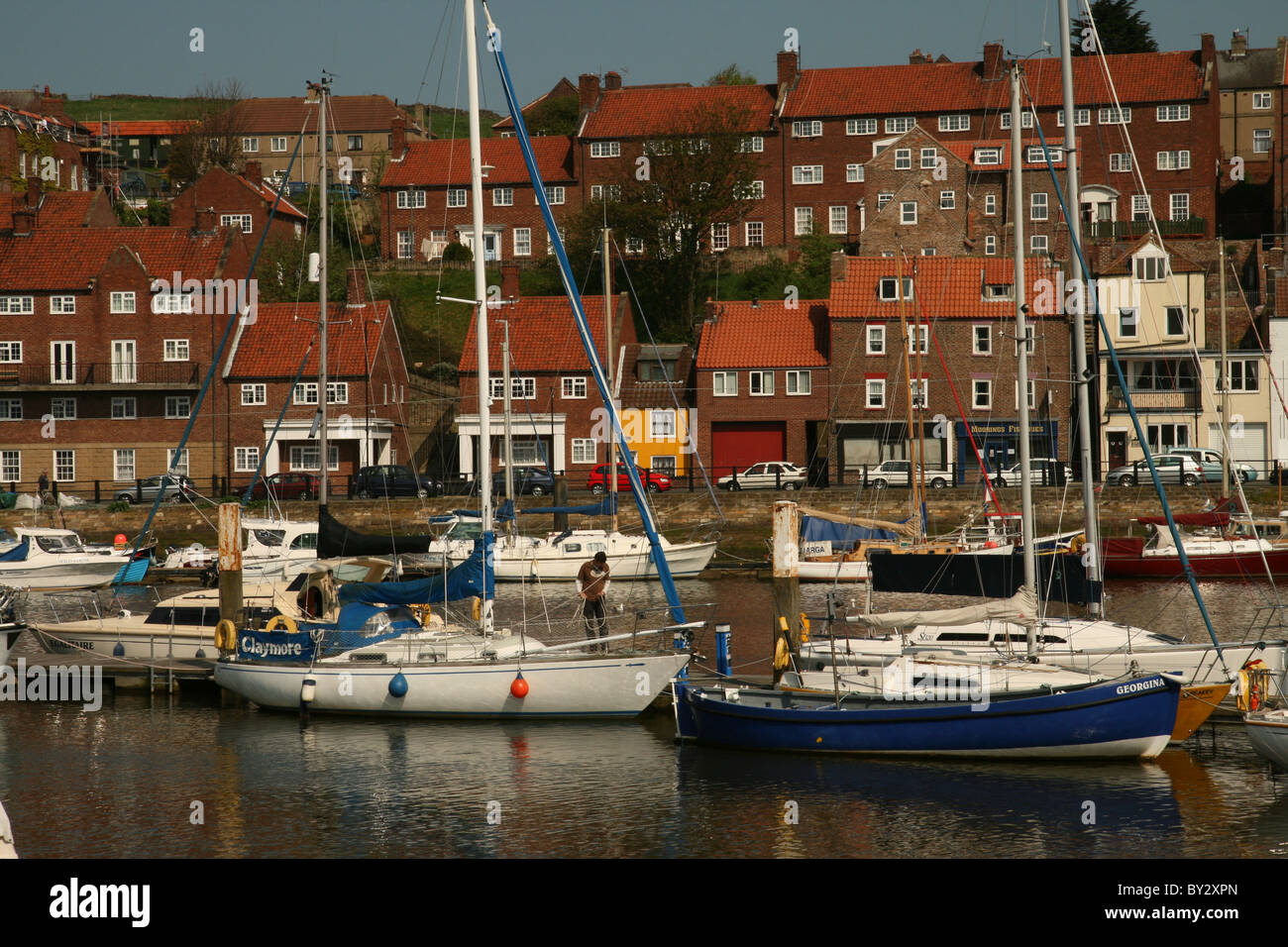 Barche a Whitby quay Foto Stock