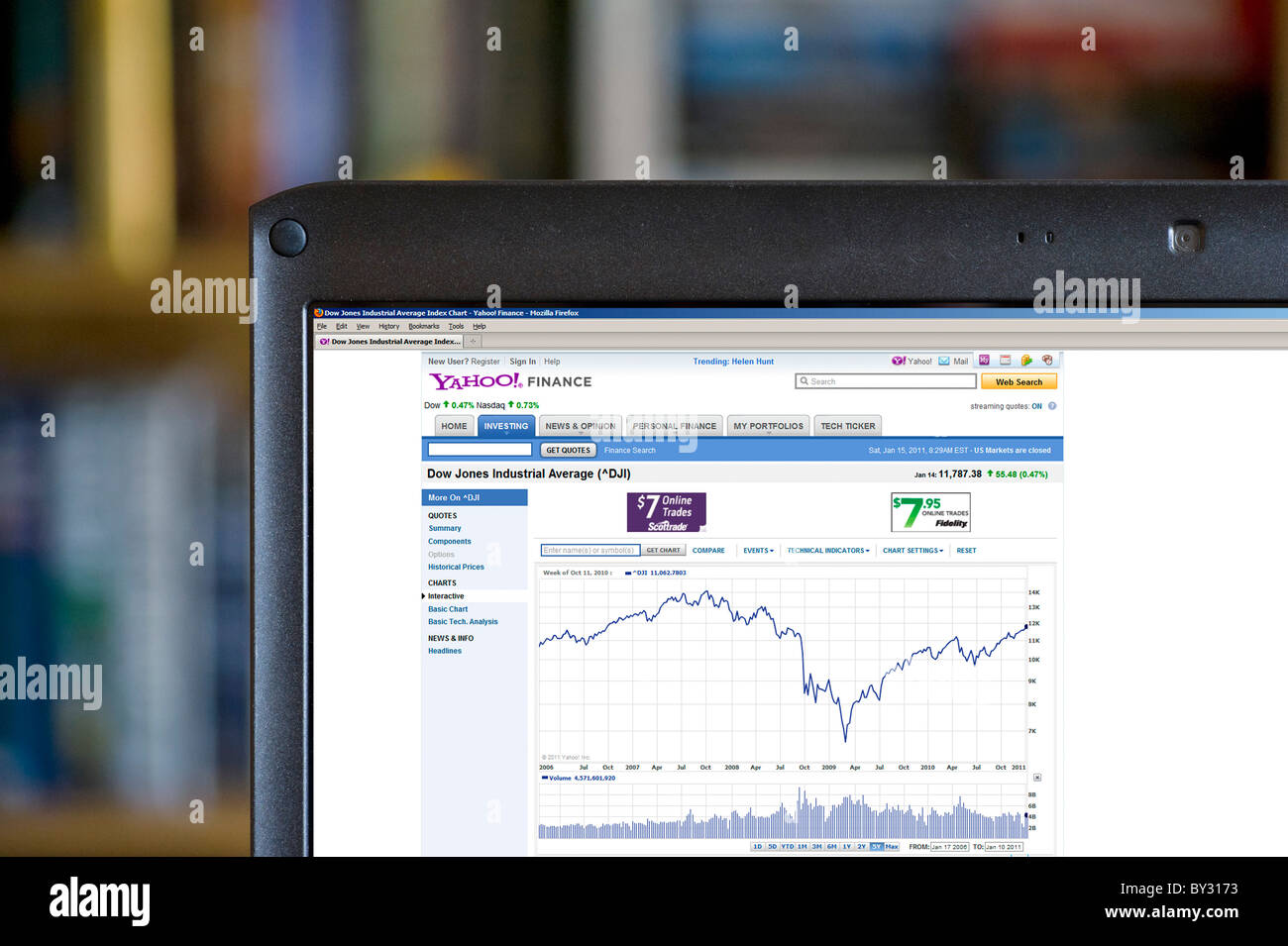 Guardando il 2006 al 2010 5 anni di storia del Dow Jones Industrial Average su Yahoo Finance sito web, REGNO UNITO Foto Stock