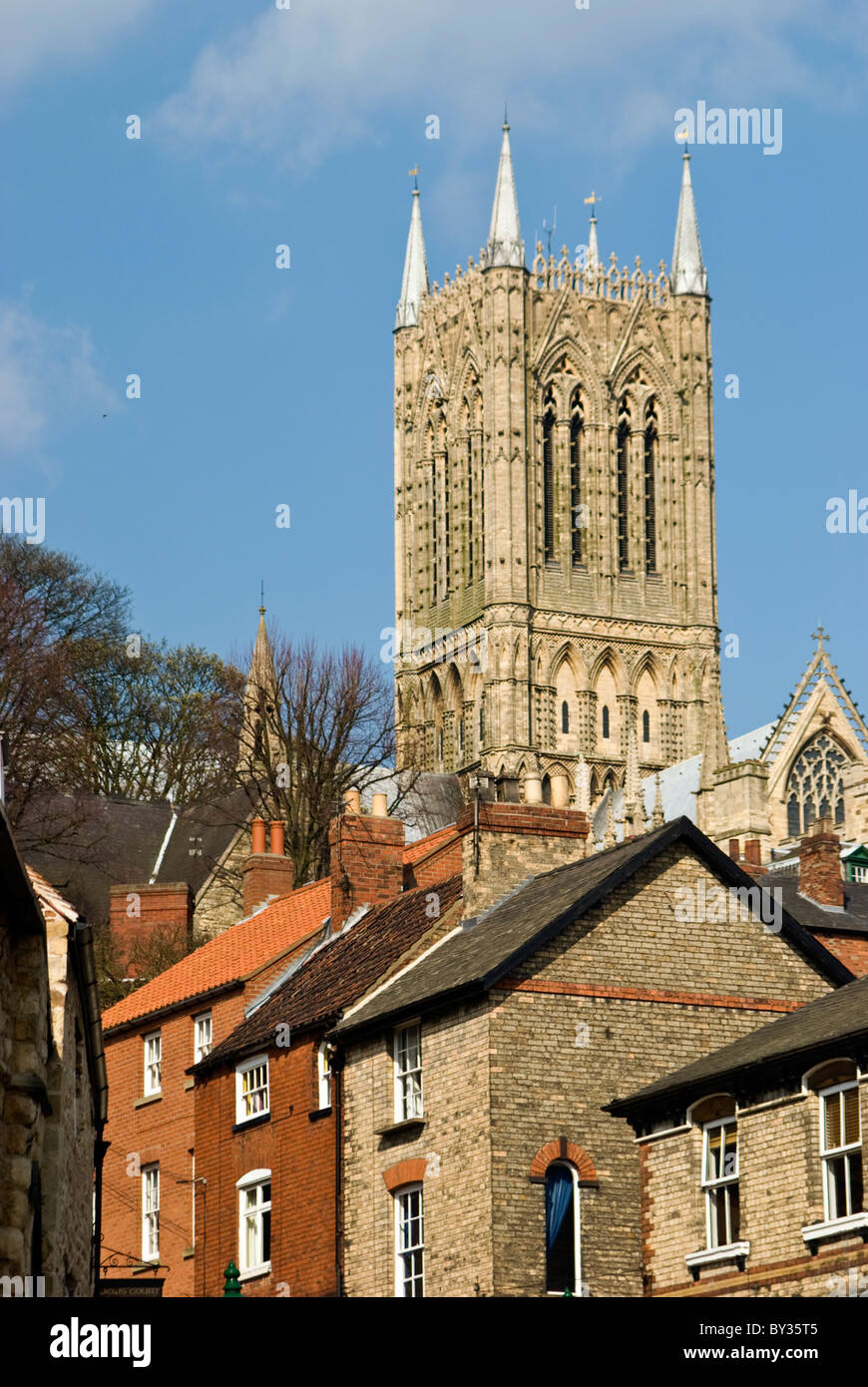 La torre della cattedrale su vecchie Lincolnshire Foto Stock