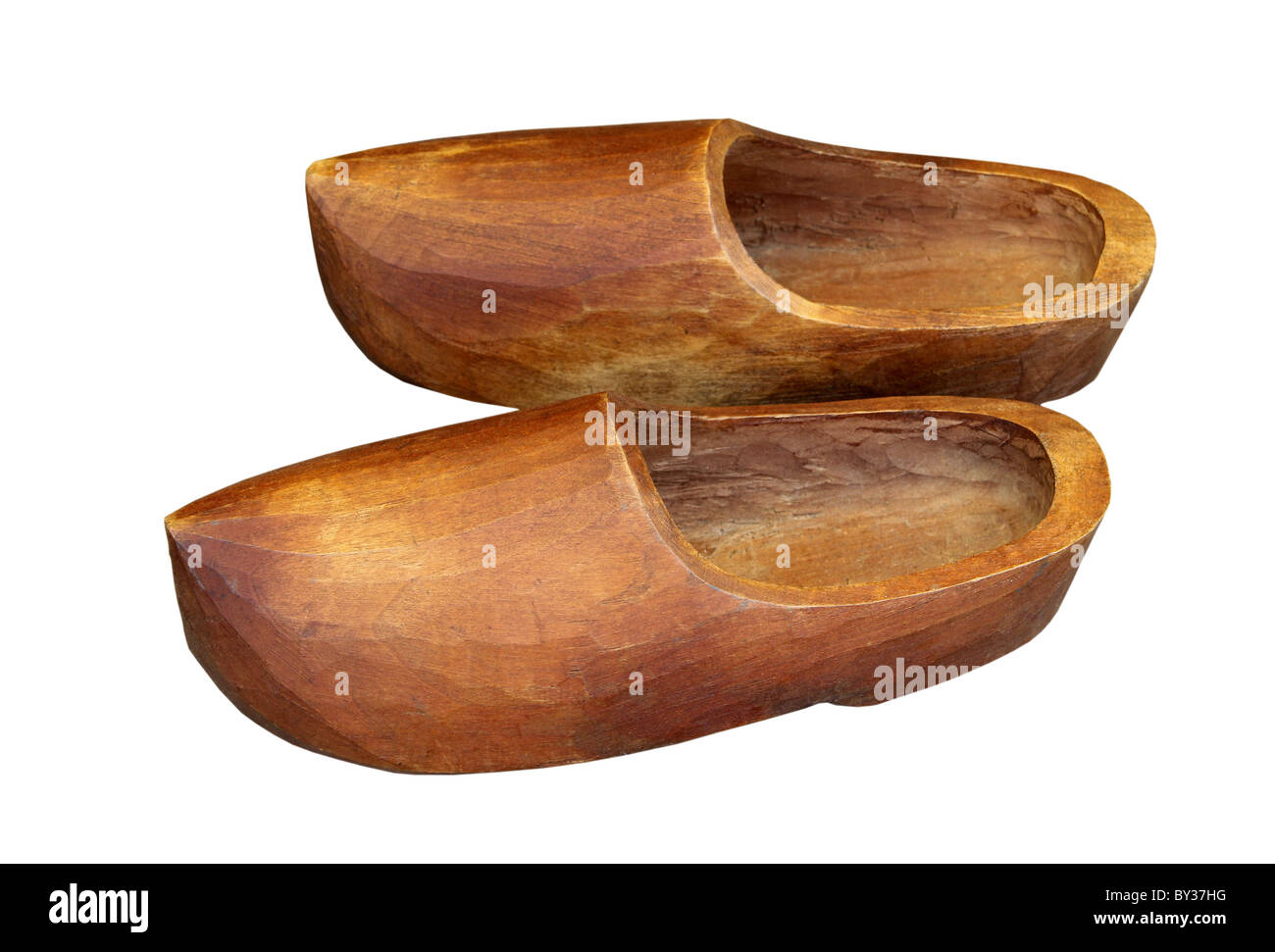 Una coppia di legno intagliato Folklore scarpe Foto Stock