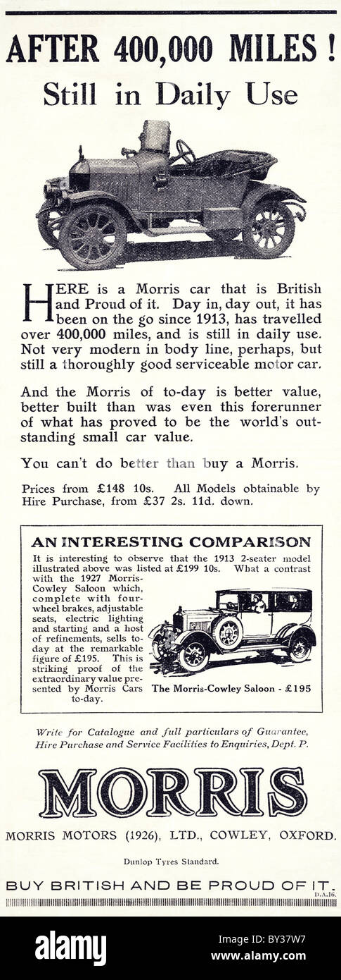 Annuncio originale per Morris Motors Ltd Morris-Cowley berlina manufactued dal 1926 al 1931 a Cowley Oxford Inghilterra REGNO UNITO Foto Stock