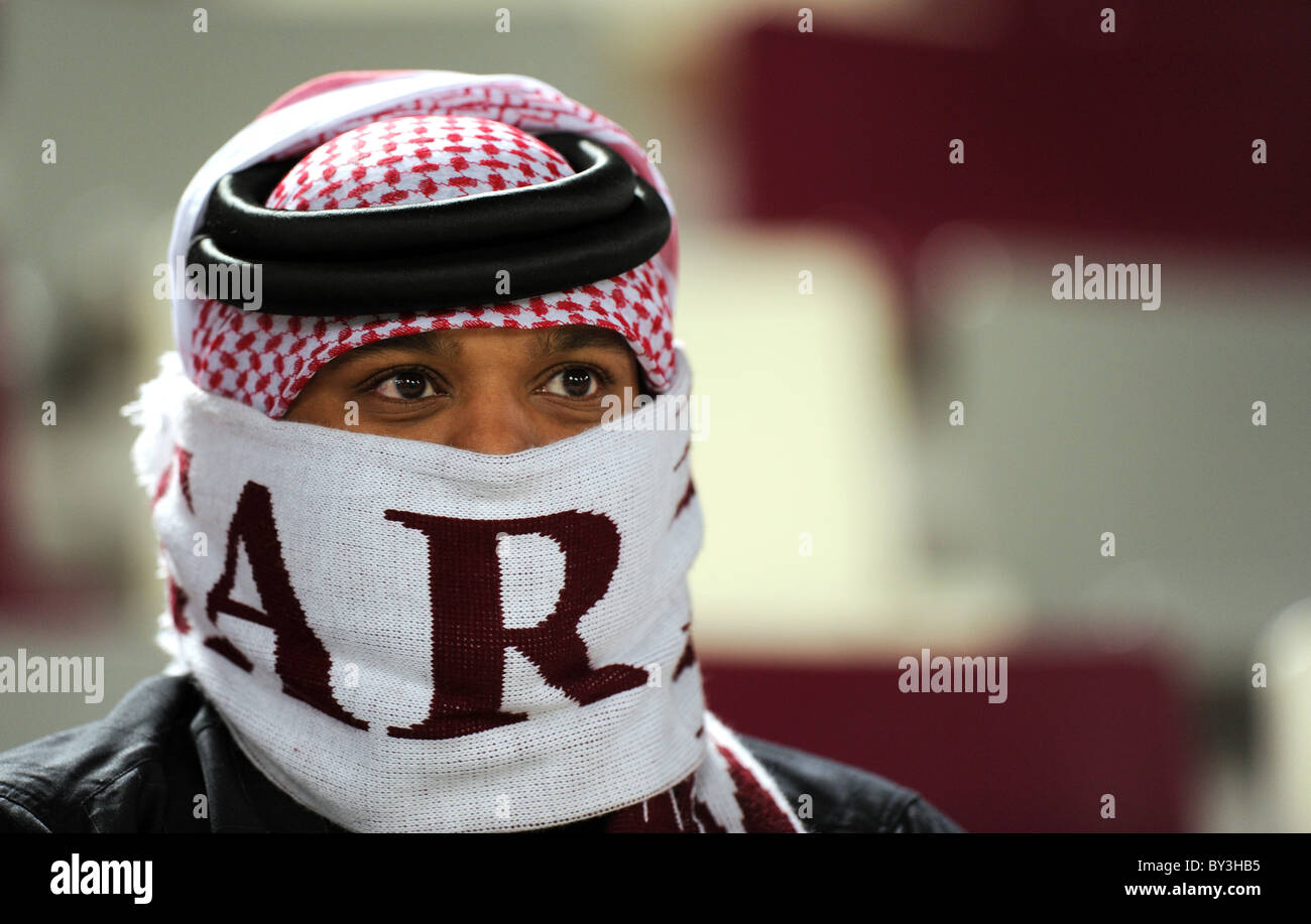 Una ventola del Qatar team Football Soccer - Asian Cup 2011 - GRUPPO A - Qatar v Kuwait Foto Stock