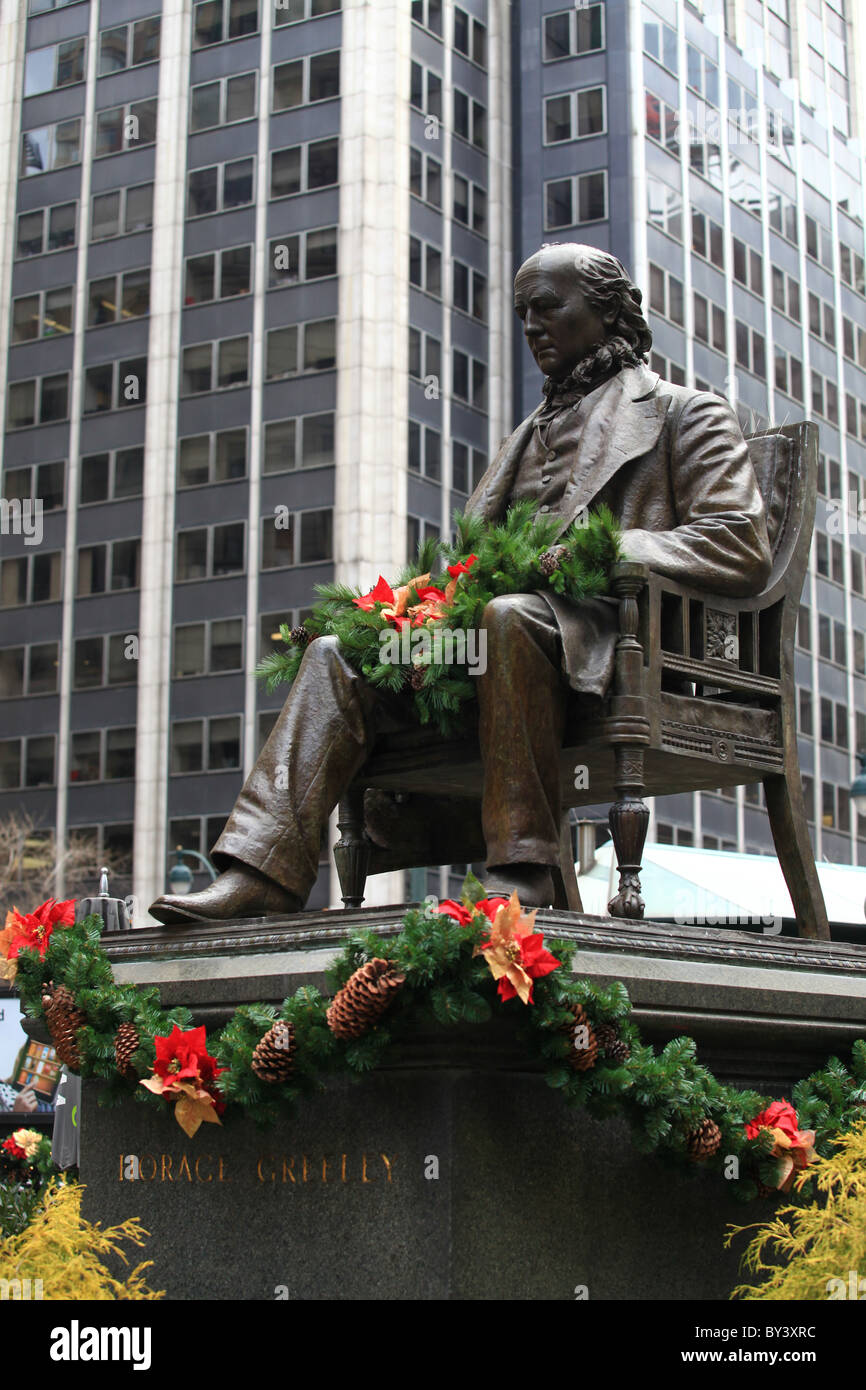 Statua di Horace Greeley in New York Harold Square, 2010 Foto Stock