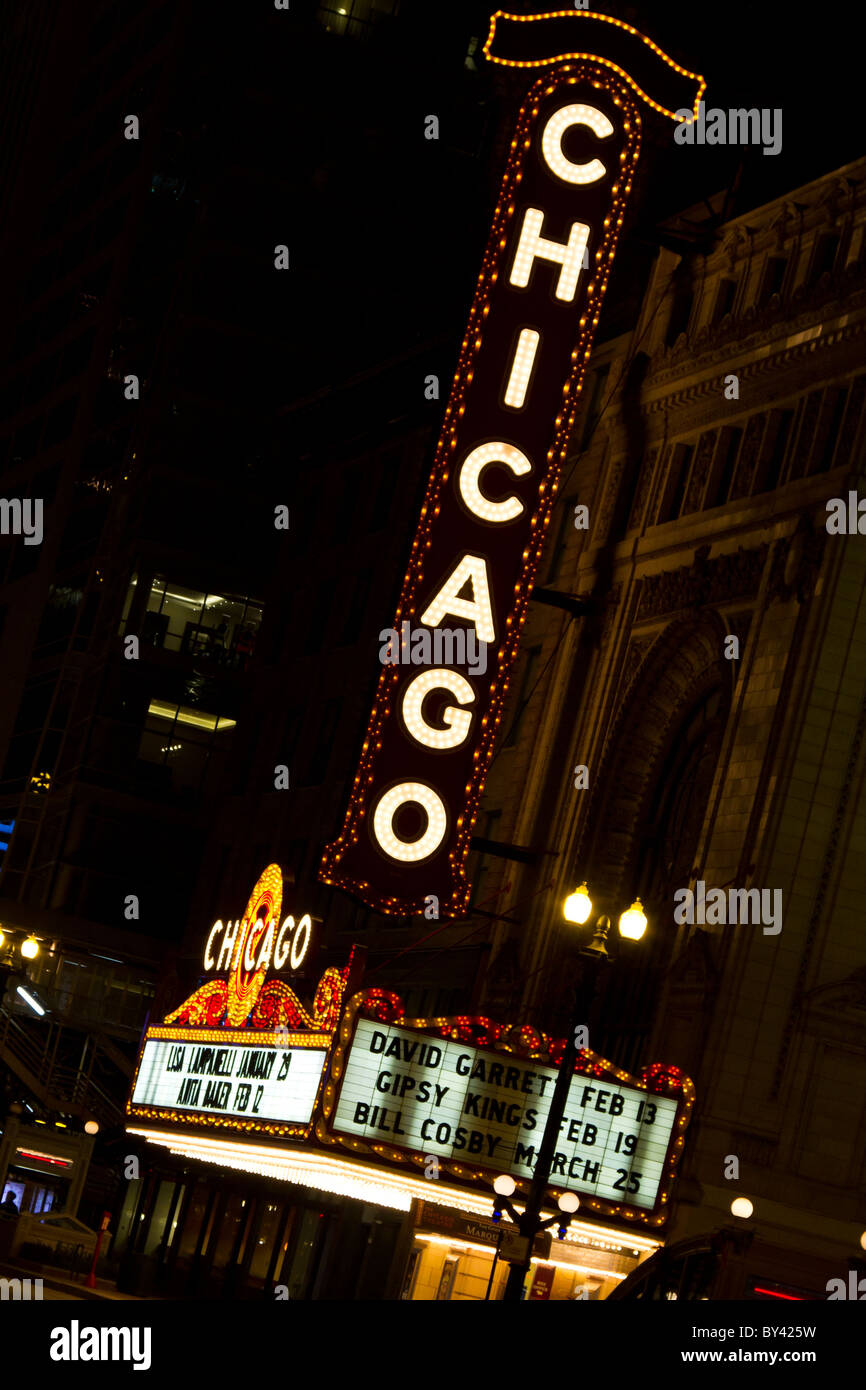 Teatro di Chicago di notte Foto Stock