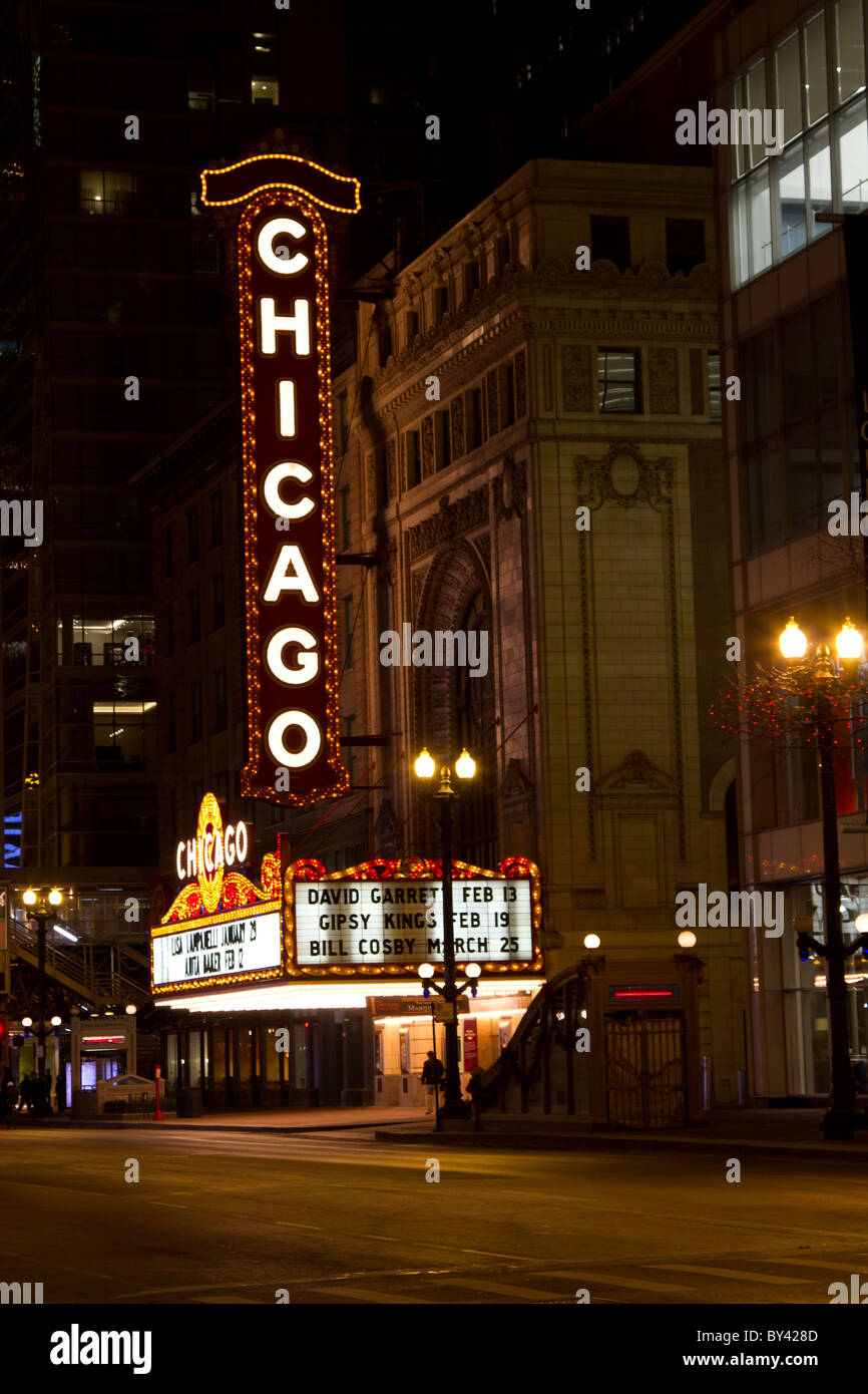 Teatro di Chicago di notte Foto Stock