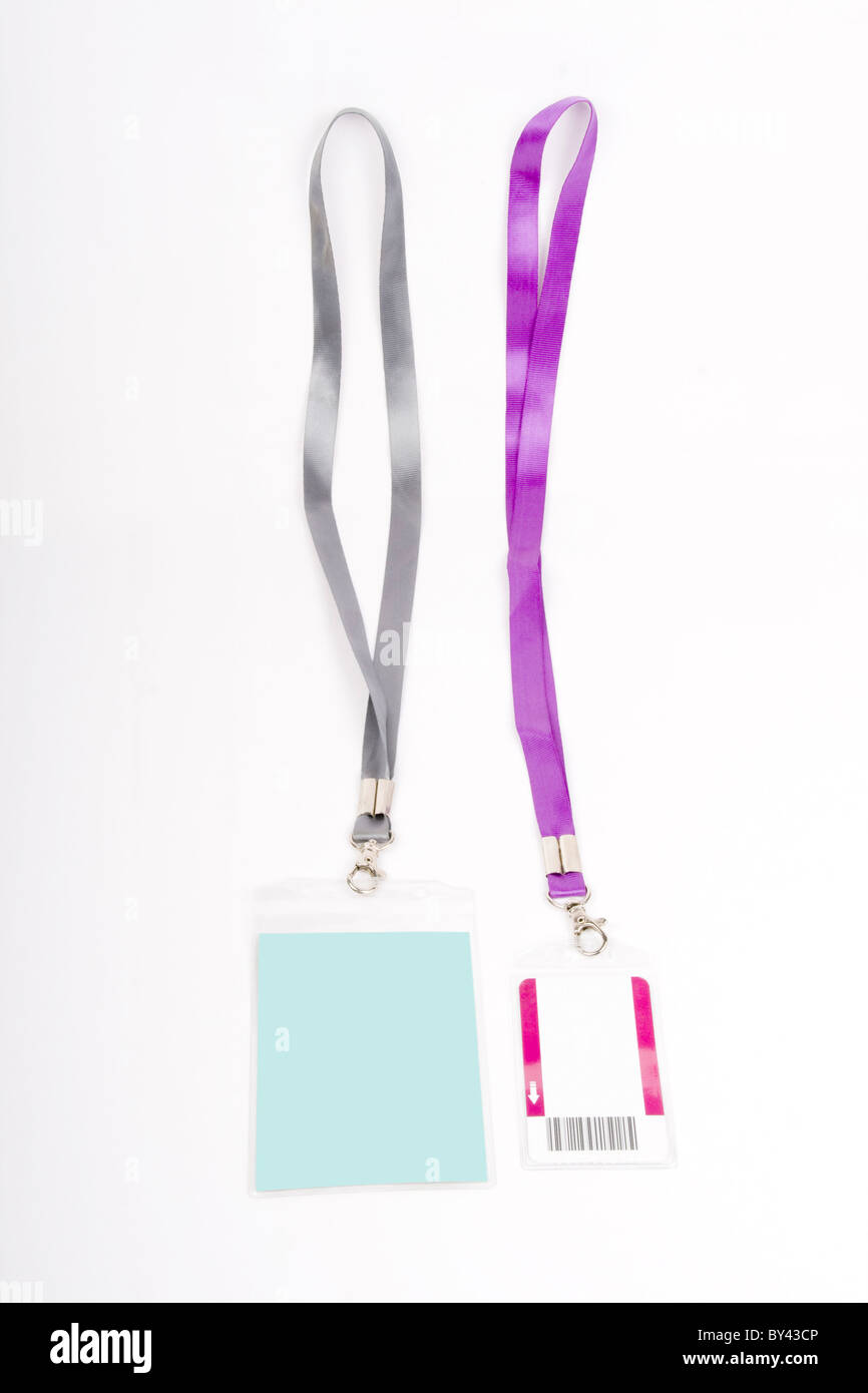 Blank scheda ID badge con copia spazio, isolato su bianco. Foto Stock