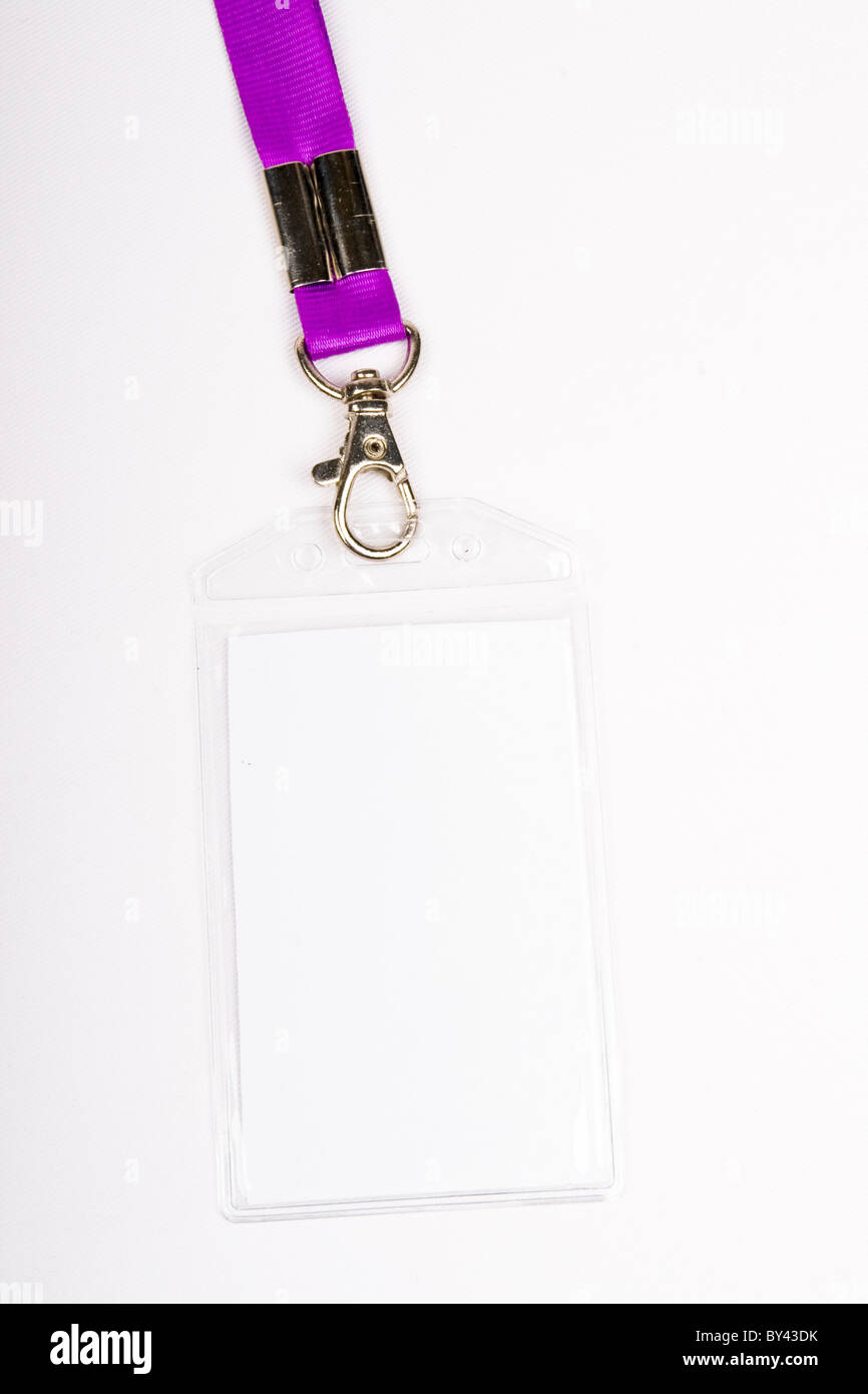 Blank scheda ID badge con copia spazio, isolato su bianco. Foto Stock