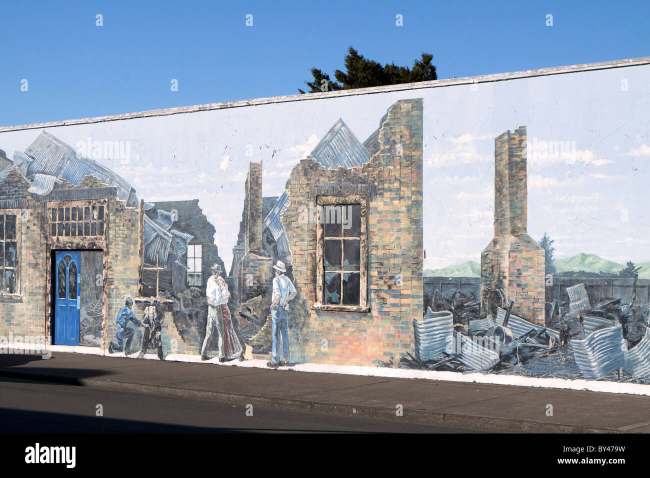 Esempio di edifici decorati nella piccola cittadina di Foxton, Nuova Zelanda Foto Stock