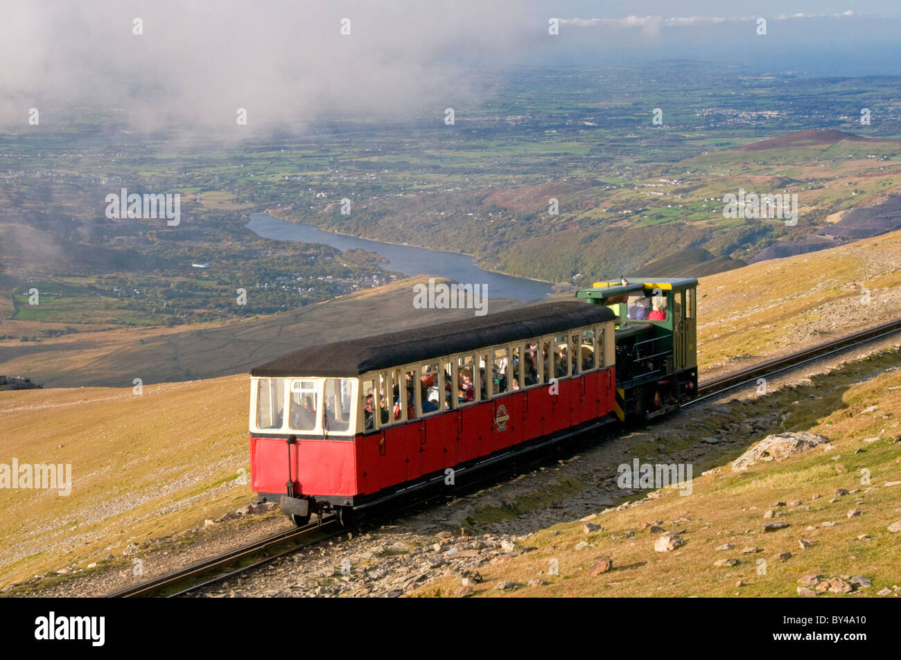 Snowdon Mountain Railway, Mount Snowdon, Snowdonia National Park, North Wales, Regno Unito Foto Stock