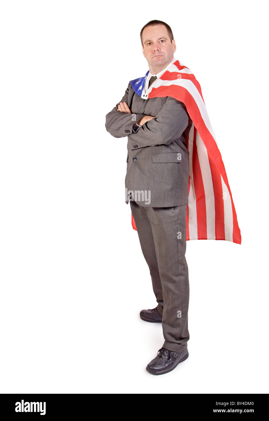 Uomo con la bandiera degli Stati Uniti d'America Foto Stock