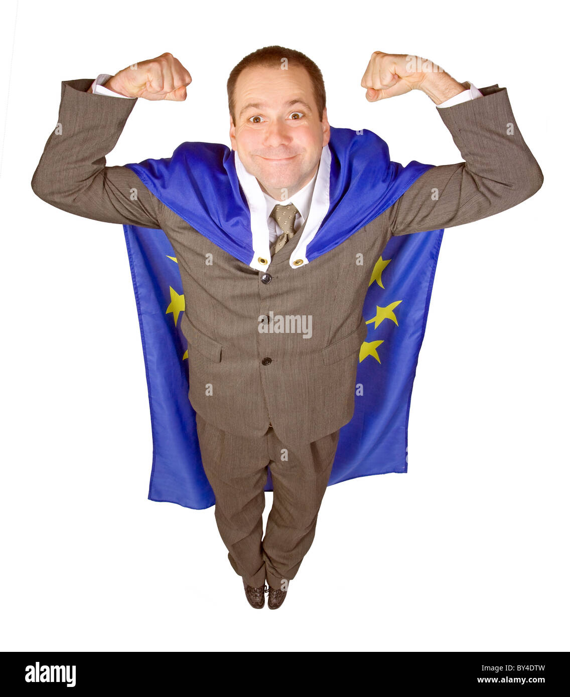 Uomo con la bandiera dell'Unione europea Foto Stock