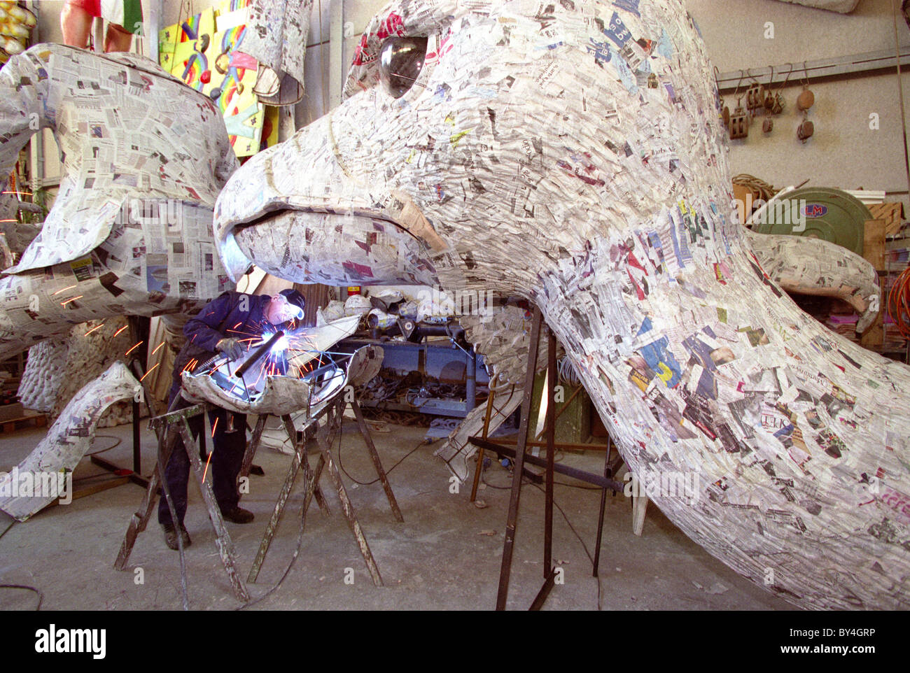 La Cittadella del Carnevale,preparazione al carnevale di Viareggio, Italia Foto Stock