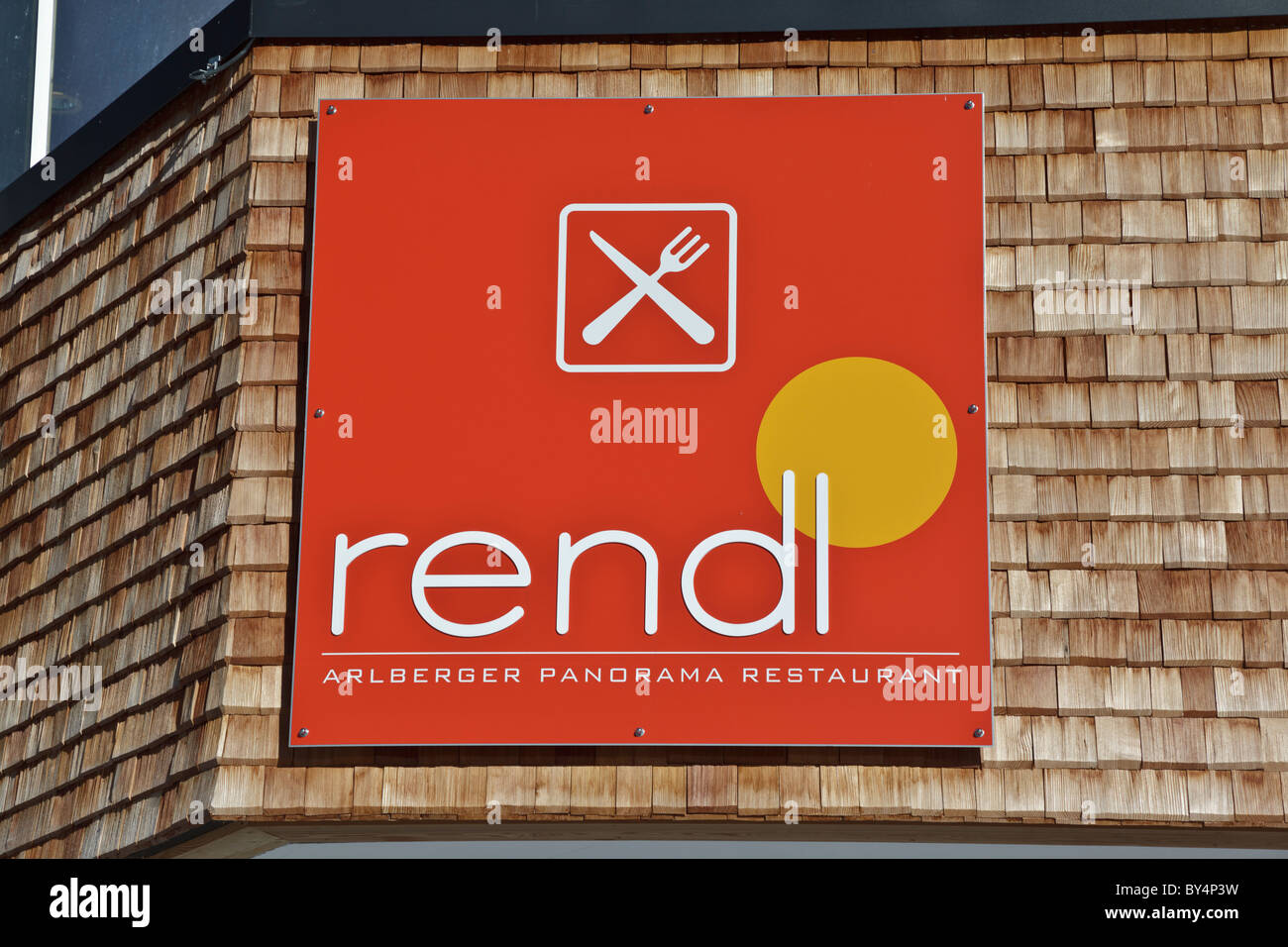 Segno per il nuovo ristorante panorama a Rendl in St Anton Foto Stock