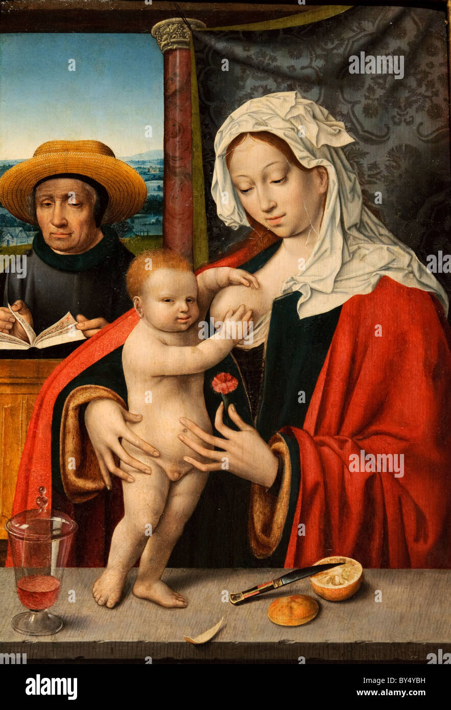 Dettaglio: La Santa Famiglia, da officina di Joos van Cleve Foto Stock