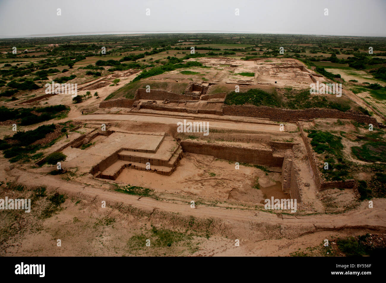 Fotografia aerea di resti di civiltà Harappan città in Dholavira, Gujarat, India Foto Stock
