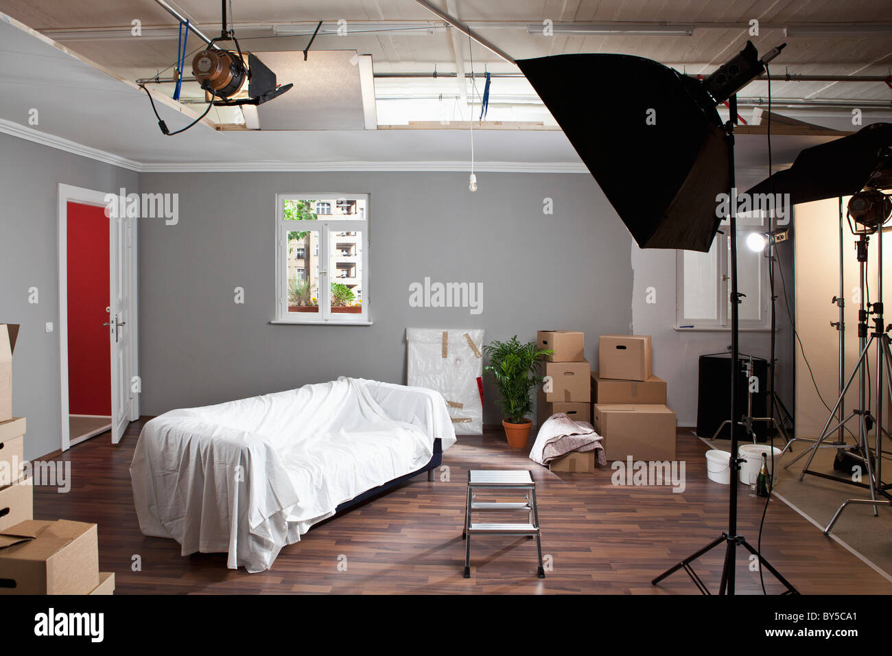 Un fake soggiorno in uno studio di produzione Foto Stock