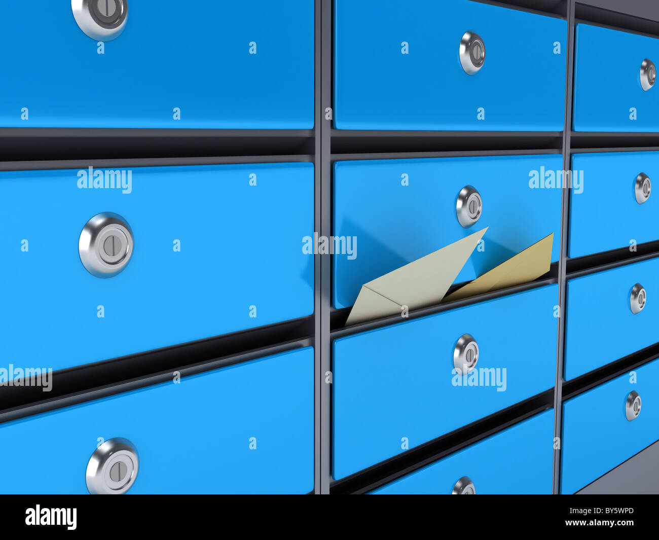 Caselle blu. Immagine 3D rappresentata Foto Stock