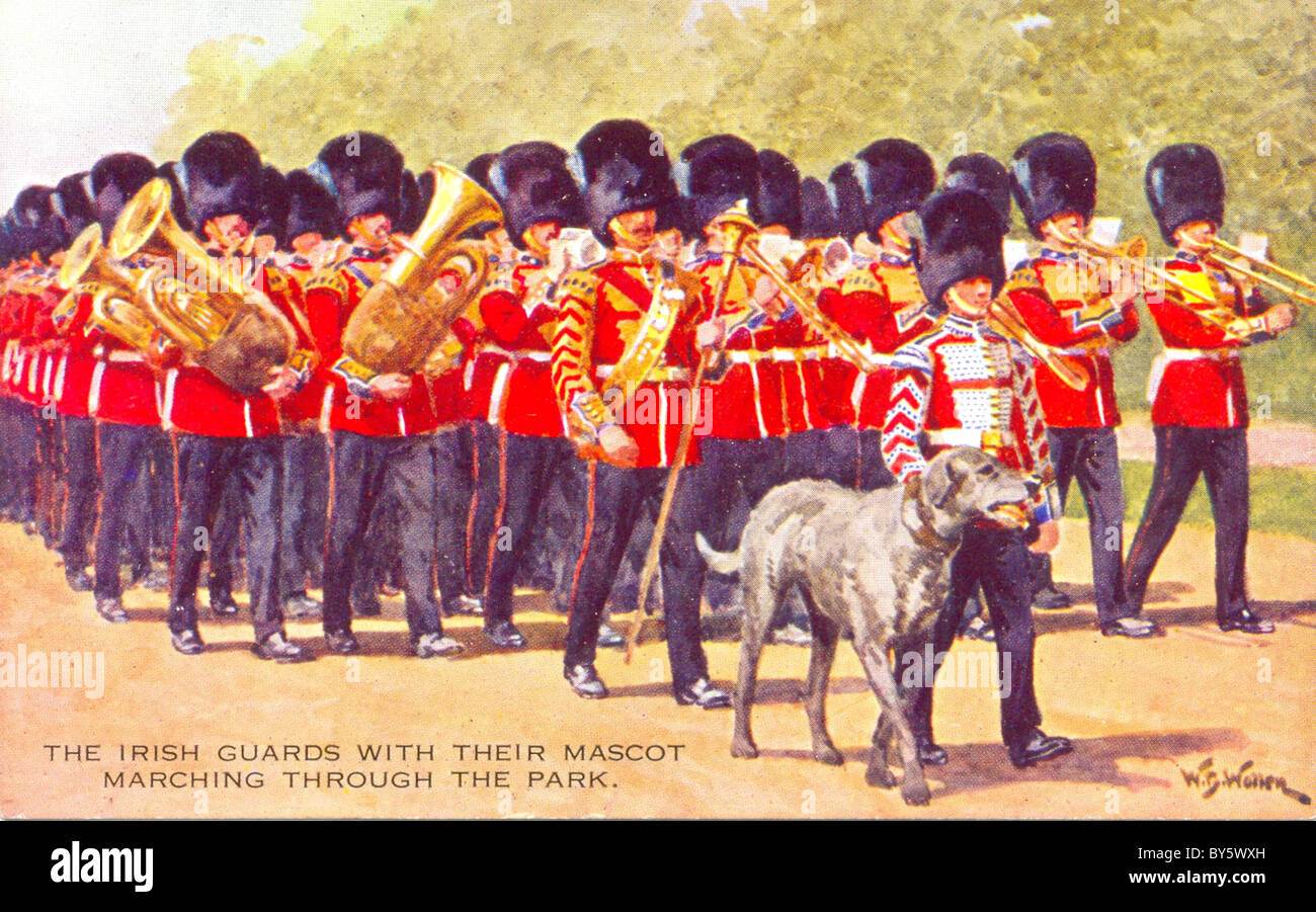 Le guardie irlandesi con la loro mascotte per artista W B Wollen Foto Stock