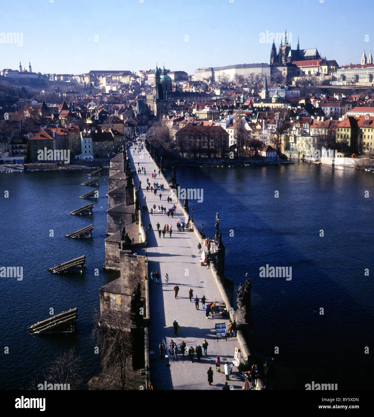 Fiume Vlata, Charles Bridge, Praga, Repubblica Ceca Foto Stock