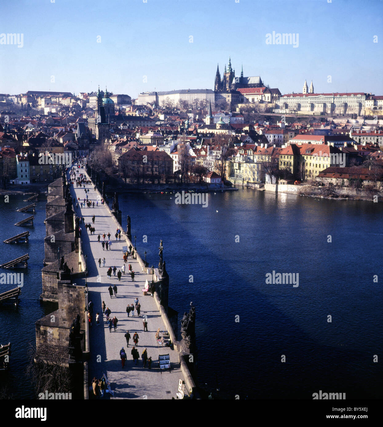 Fiume Vlata, Charles Bridge, Praga, Repubblica Ceca Foto Stock