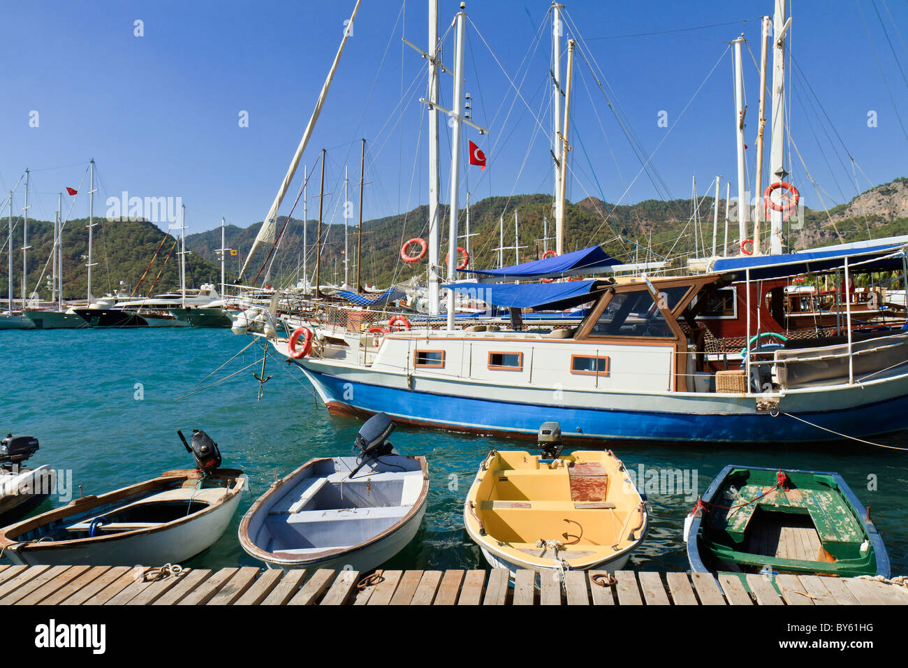 La Turchia Gocek barche ormeggiate Foto Stock