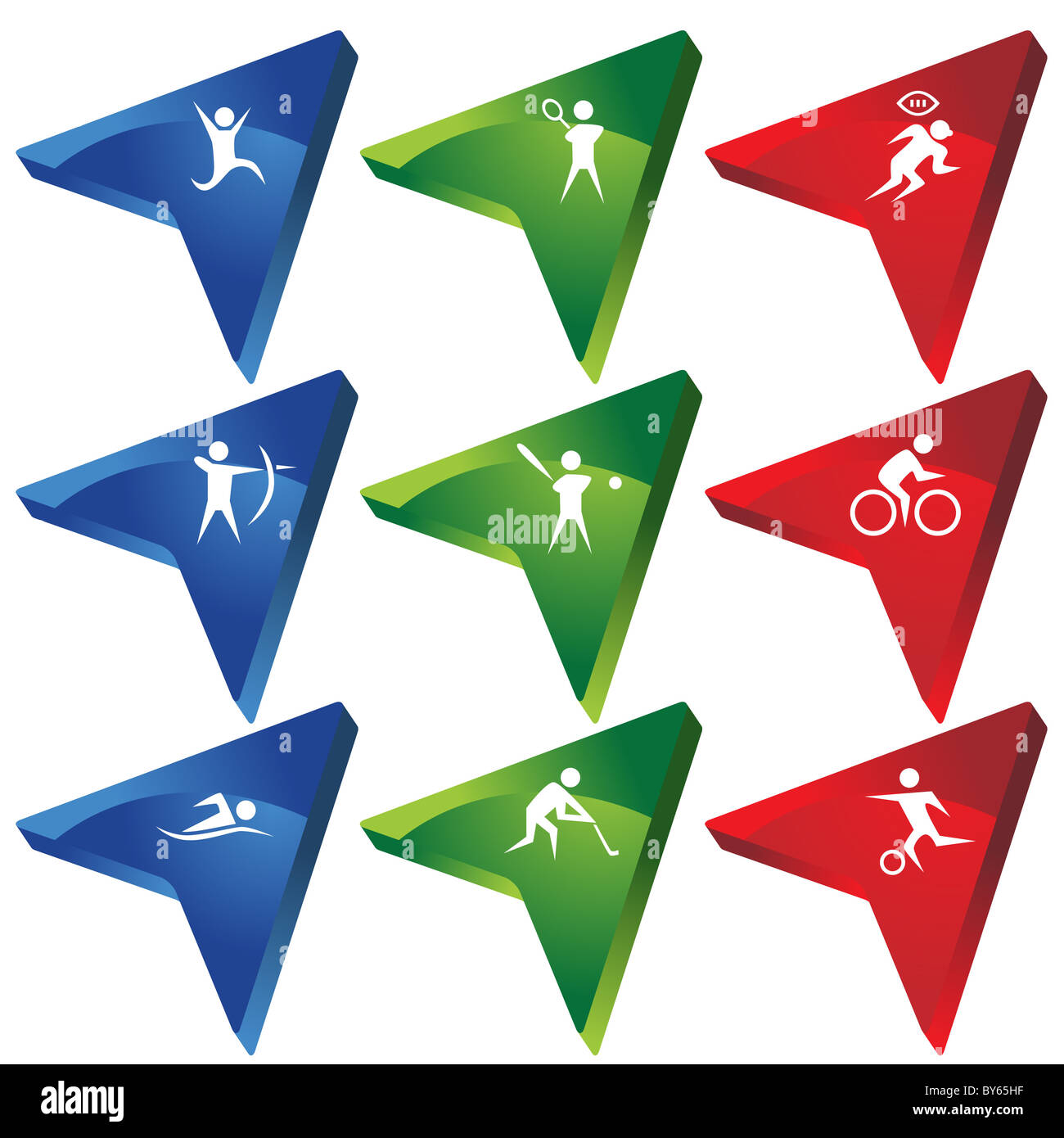 Set di 9 3D Sport relativi pulsanti web - Arrowhead stile. Foto Stock
