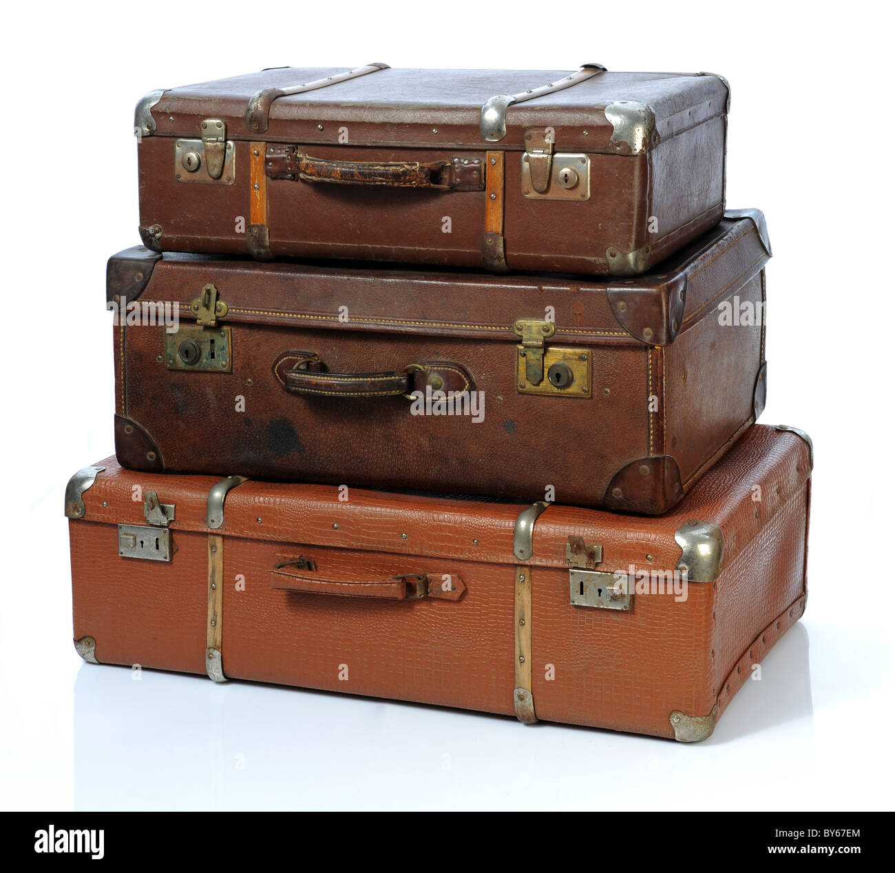 Vintage valigia su uno sfondo bianco Foto Stock