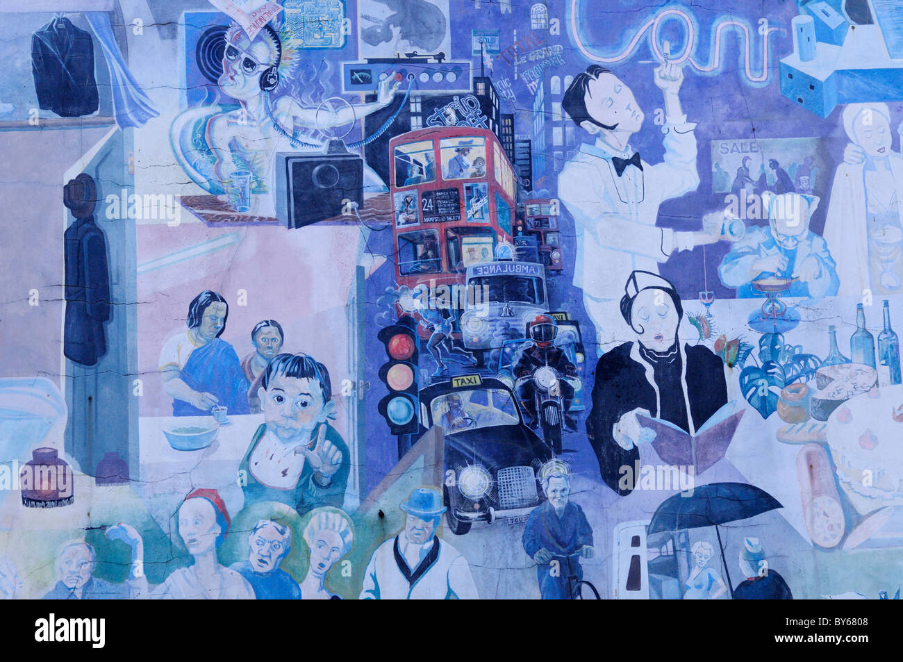 Street murale, Tottenham Court Road, Londra, Inghilterra, Regno Unito Foto Stock